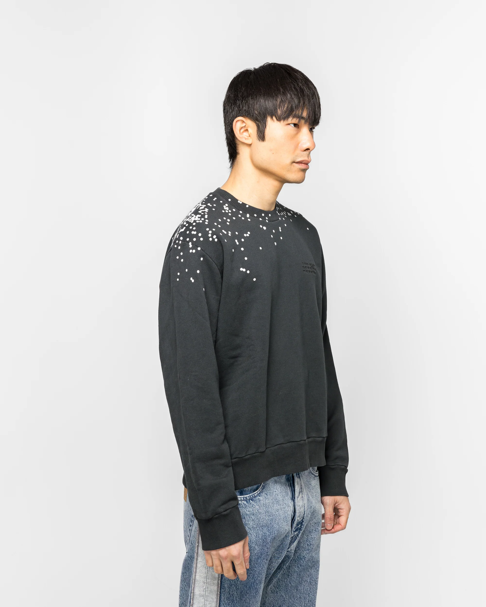 Cotton Crewneck Sweater - Washed Black Splatter - Image 3