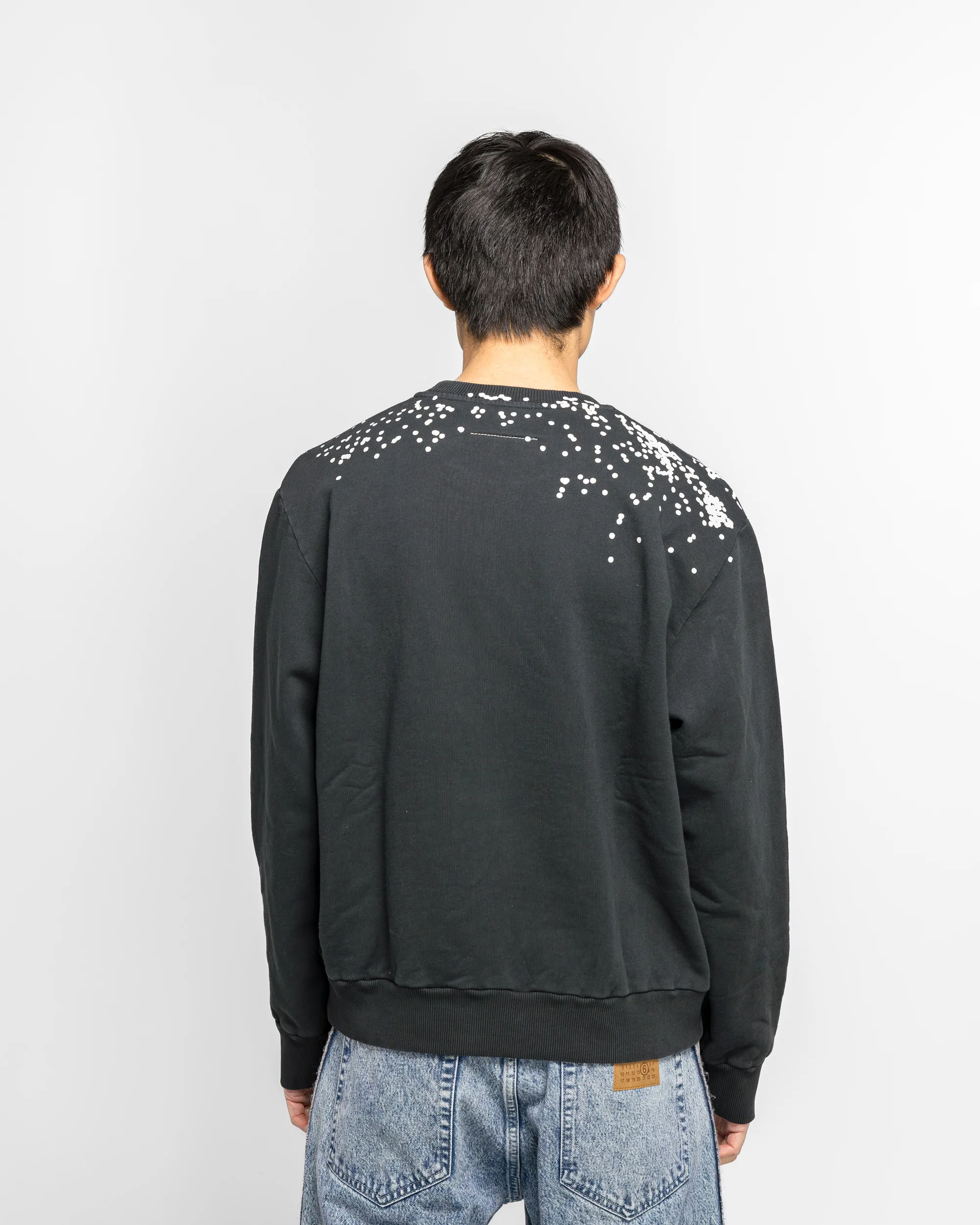 Cotton Crewneck Sweater - Washed Black Splatter - Image 4
