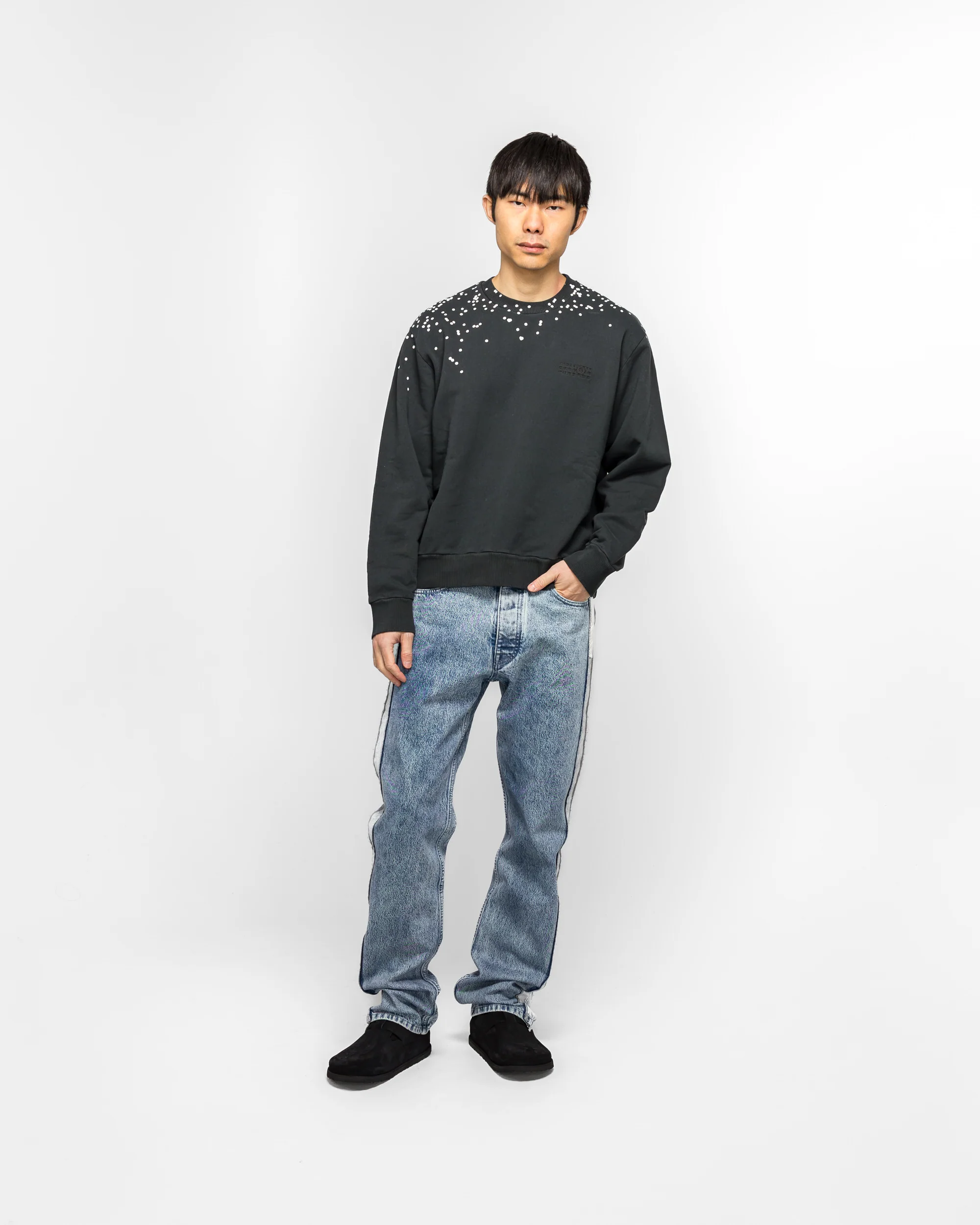 Cotton Crewneck Sweater - Washed Black Splatter - Image 7