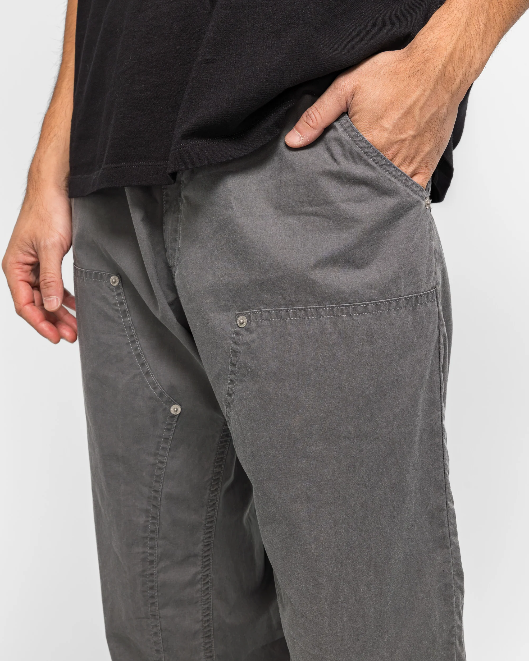 Washed Cotton Double Knee Trousers - Anthracite - Image 5
