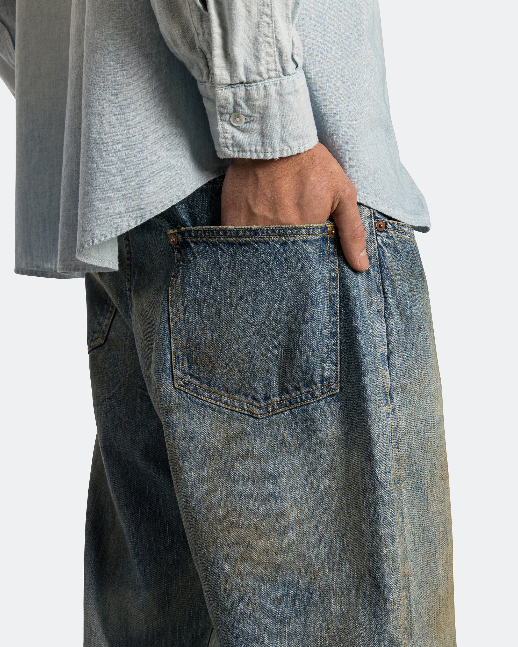 No.37 Washed Wide Denim Pants - Indigo - Image 5