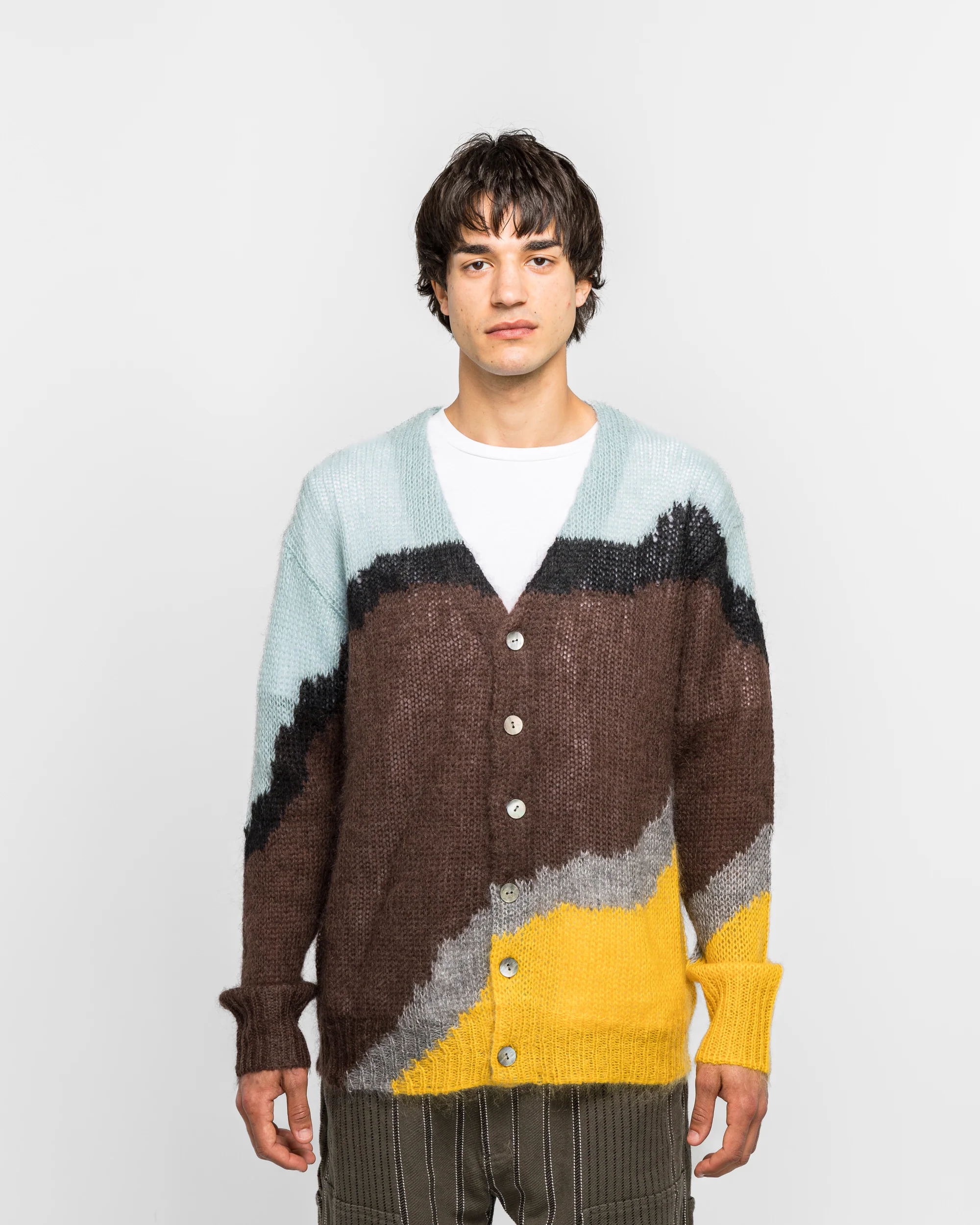 Multi-Colour Mohair Cardigan - Brown/Light Blue - Image 2