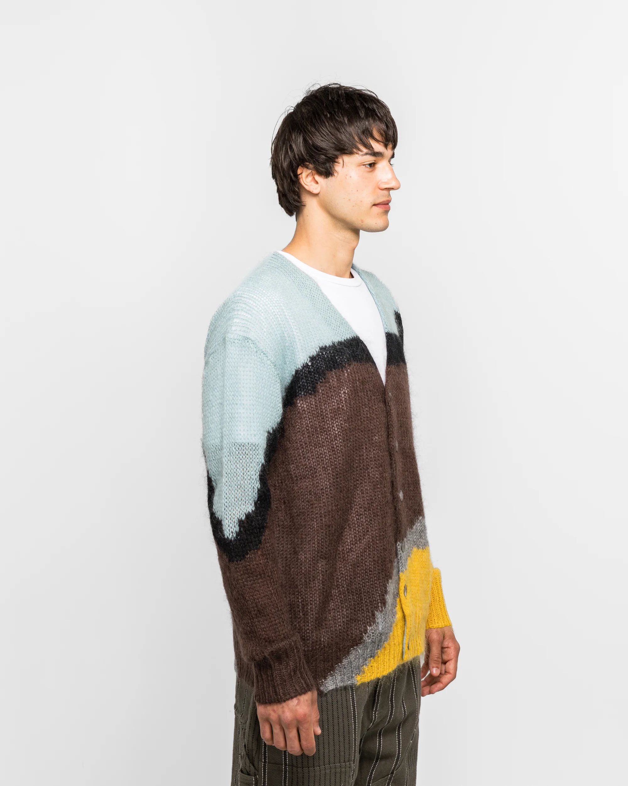 Multi-Colour Mohair Cardigan - Brown/Light Blue - Image 3