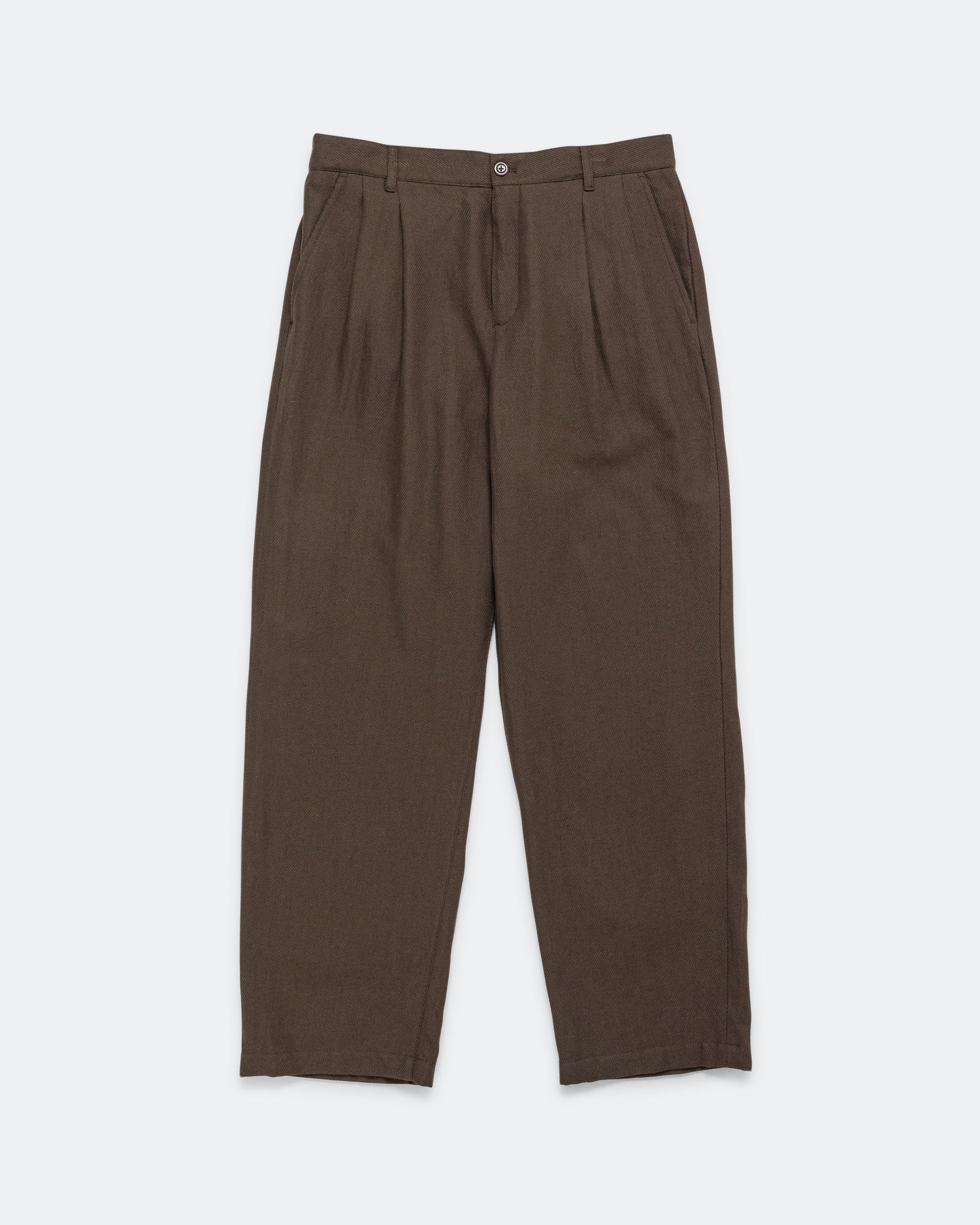 Hestur Relaxed Cotton Linen Twill Pleated Trouser - Delicioso Brown