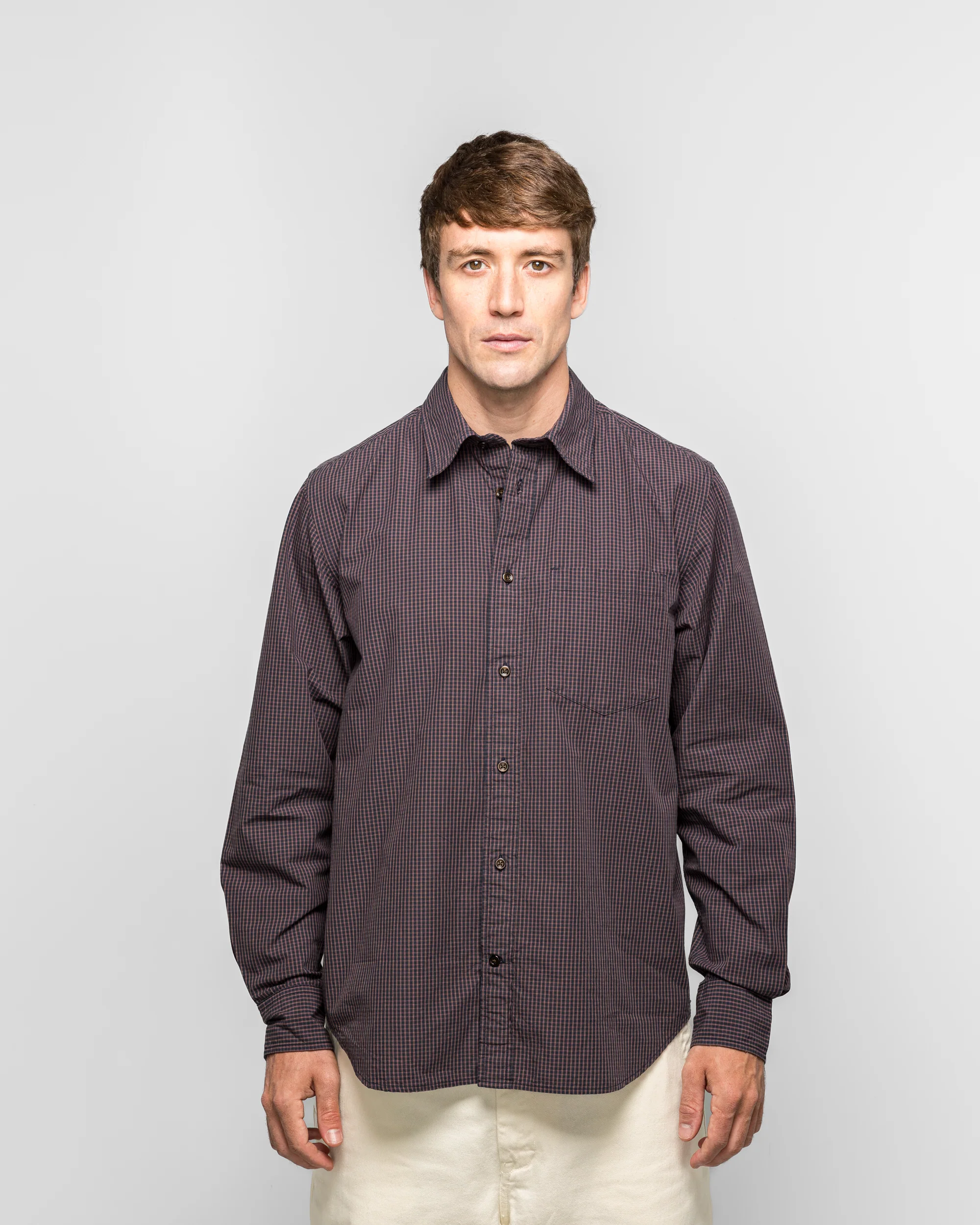 Kongshoved Poplin Mini Check Shirt - Dark Navy Check - Image 2