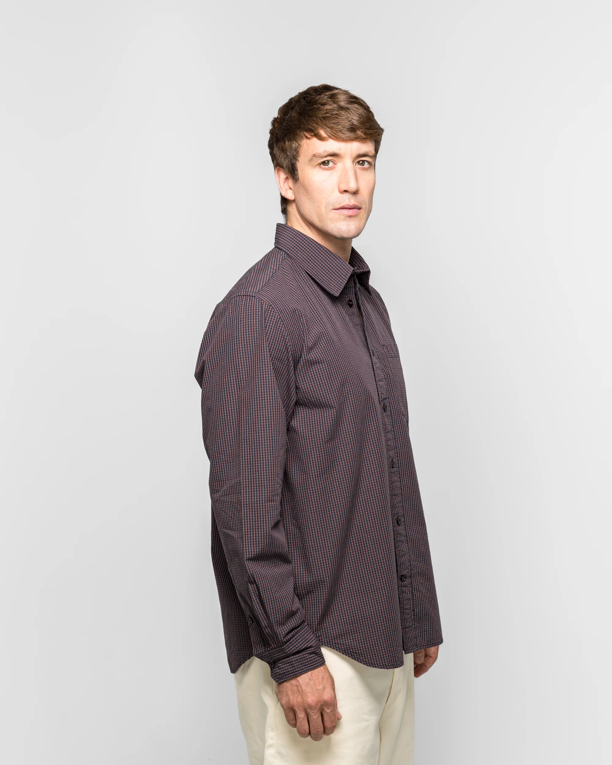 Kongshoved Poplin Mini Check Shirt - Dark Navy Check - Image 3