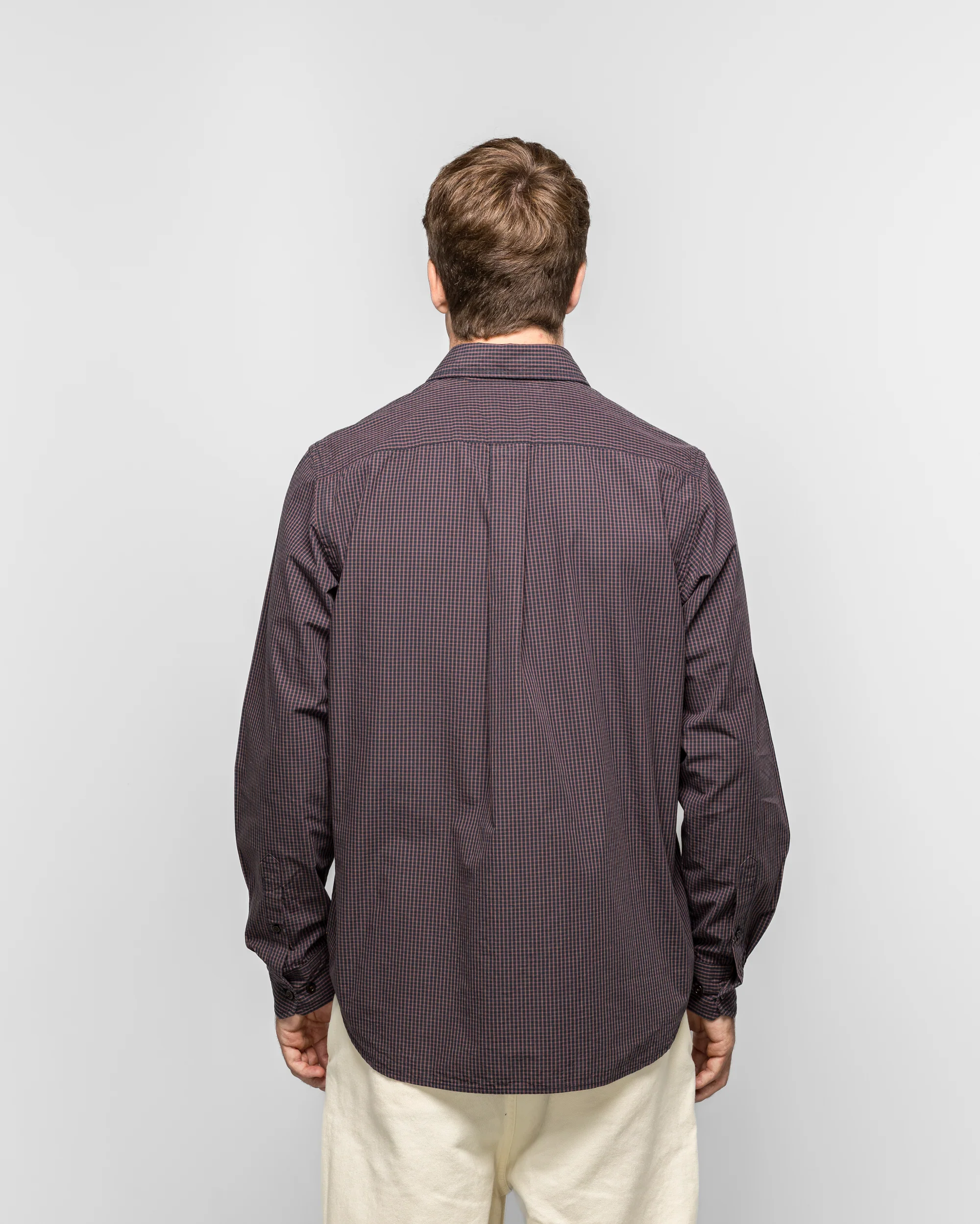 Kongshoved Poplin Mini Check Shirt - Dark Navy Check - Image 4