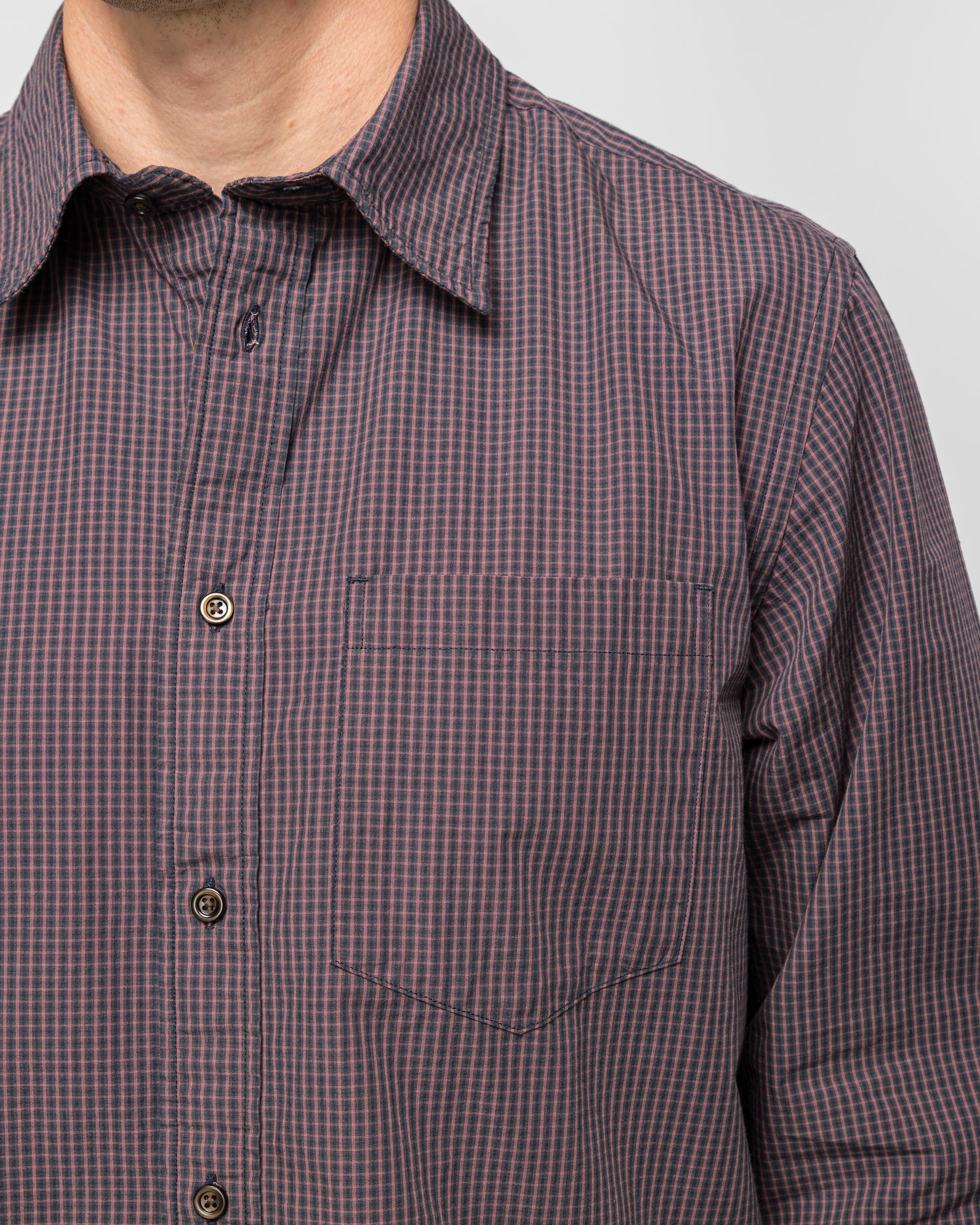 Kongshoved Poplin Mini Check Shirt - Dark Navy Check - Image 5