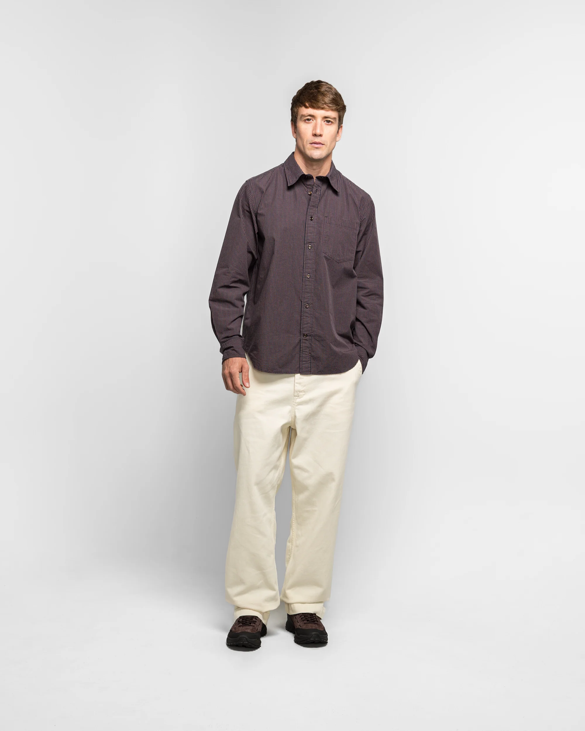 Kongshoved Poplin Mini Check Shirt - Dark Navy Check - Image 6