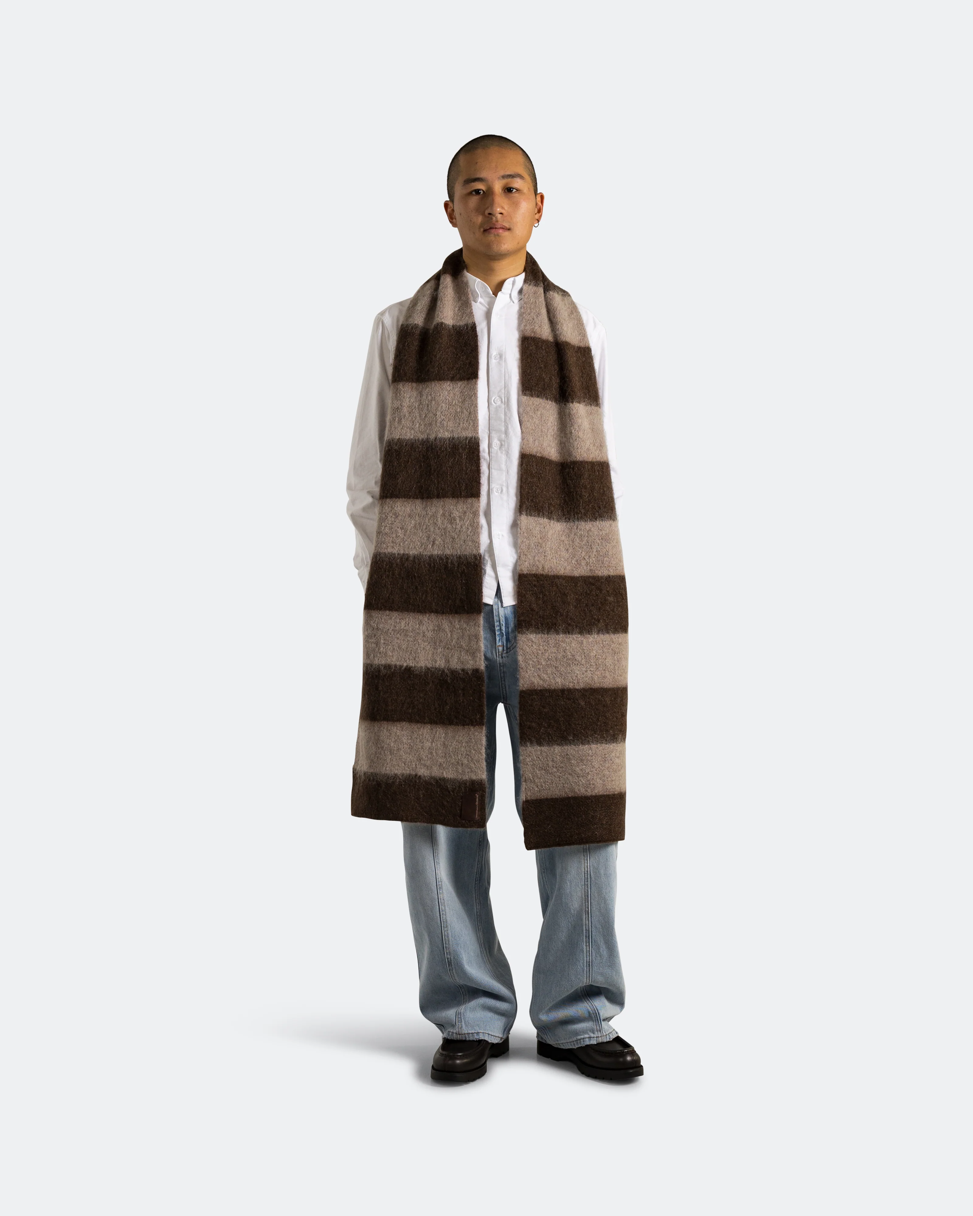 Wool Mohair Stripe Knit Scarf - Mocha - Image 6