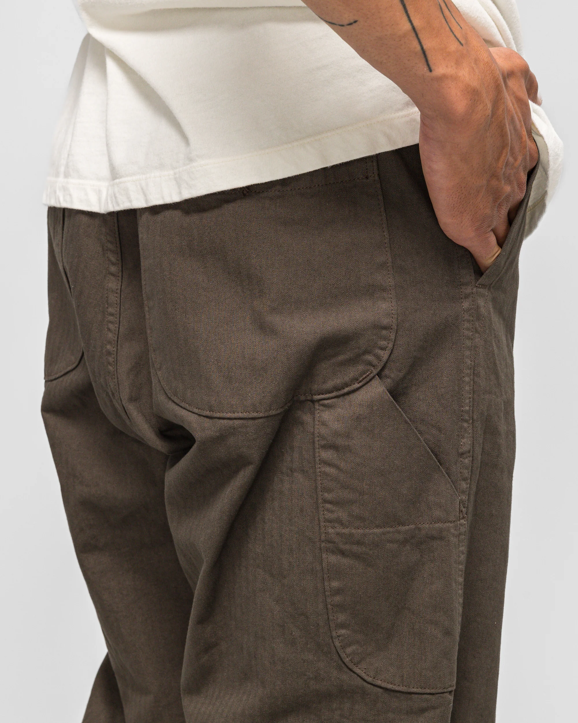 Wide Fit French Work Pants - Coffee Brown - Image 5