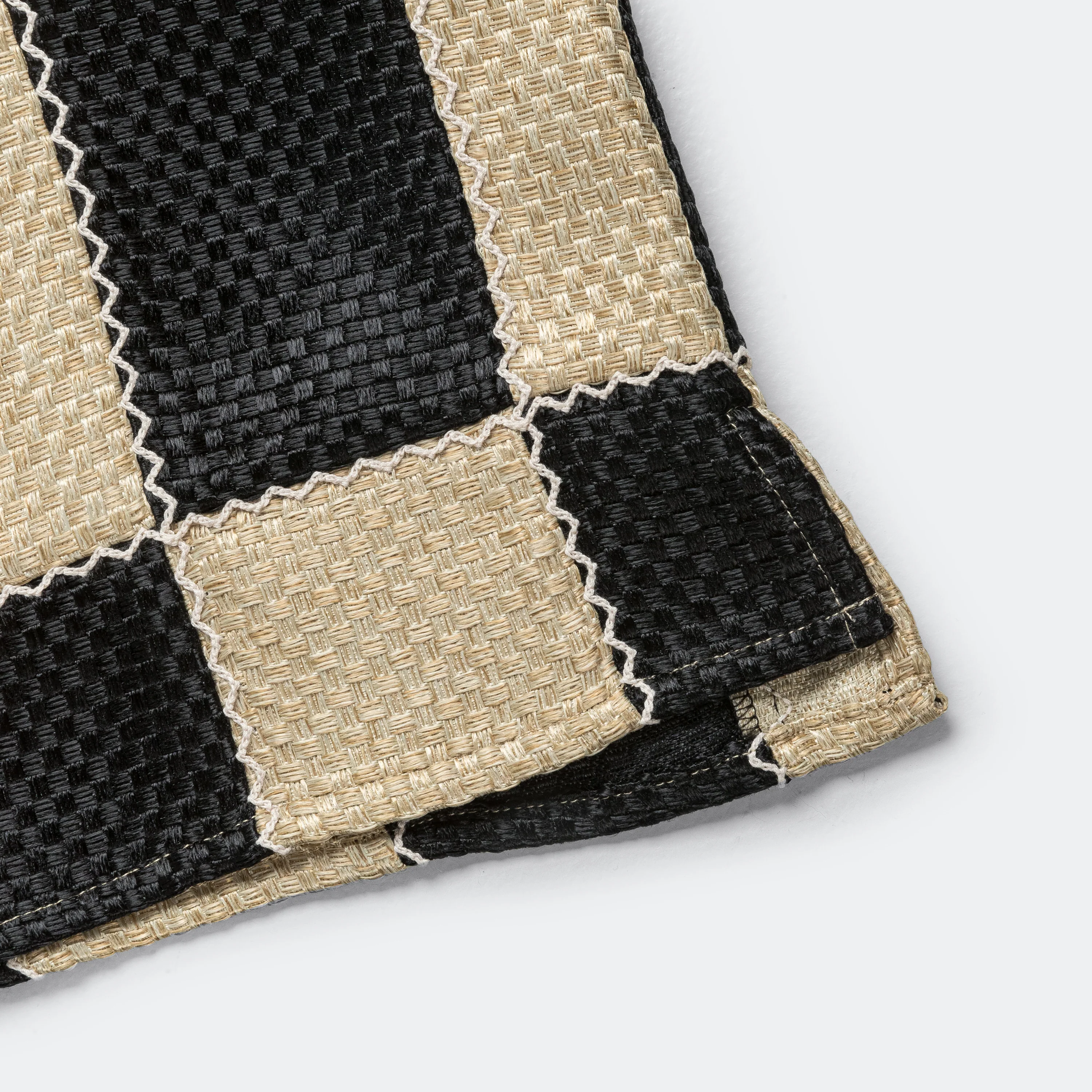 Patchwork Open Collar SS Shirt - Black/Beige - Image 7