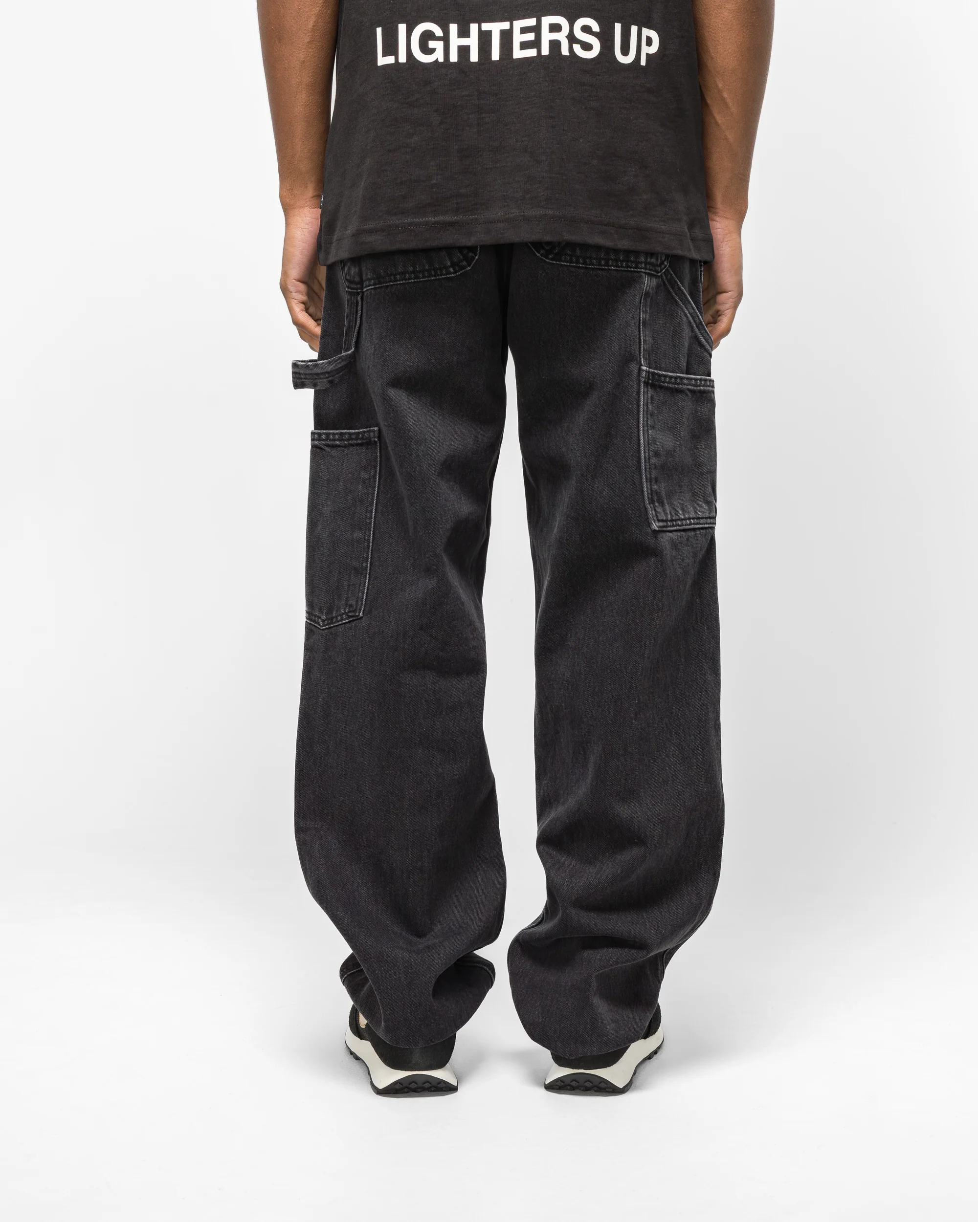 Double Knee Cartoon Denim Pants - Black - Image 4