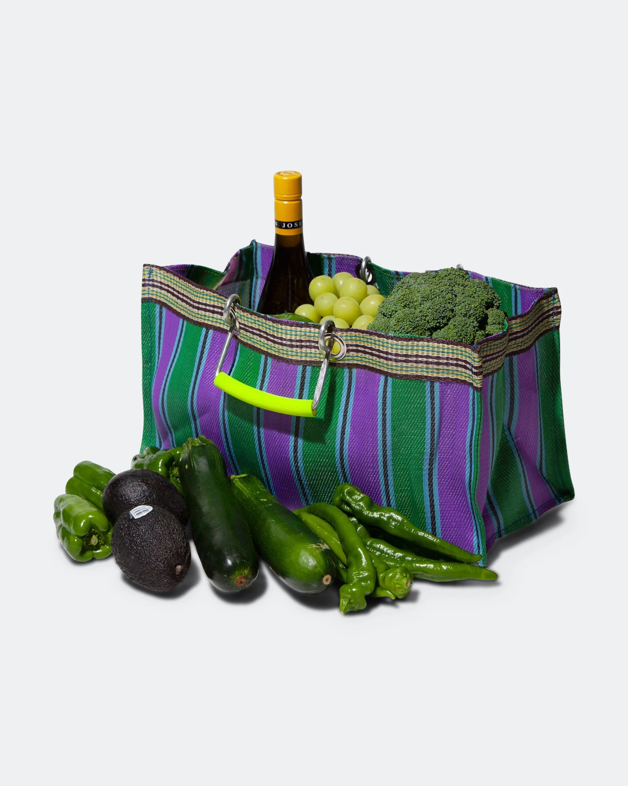 Recycled Plastic Stripe Bag Wide - Green/Purple - Image 2