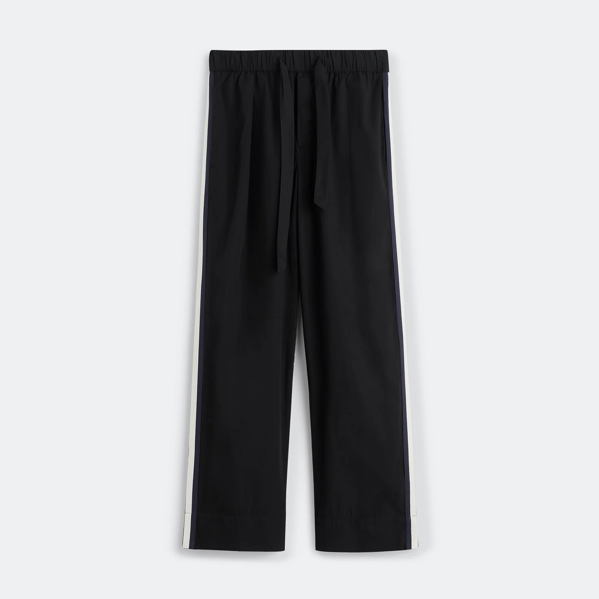 Pyjama Pants Grosgrain Side Stripe - All Black Cotton Poplin