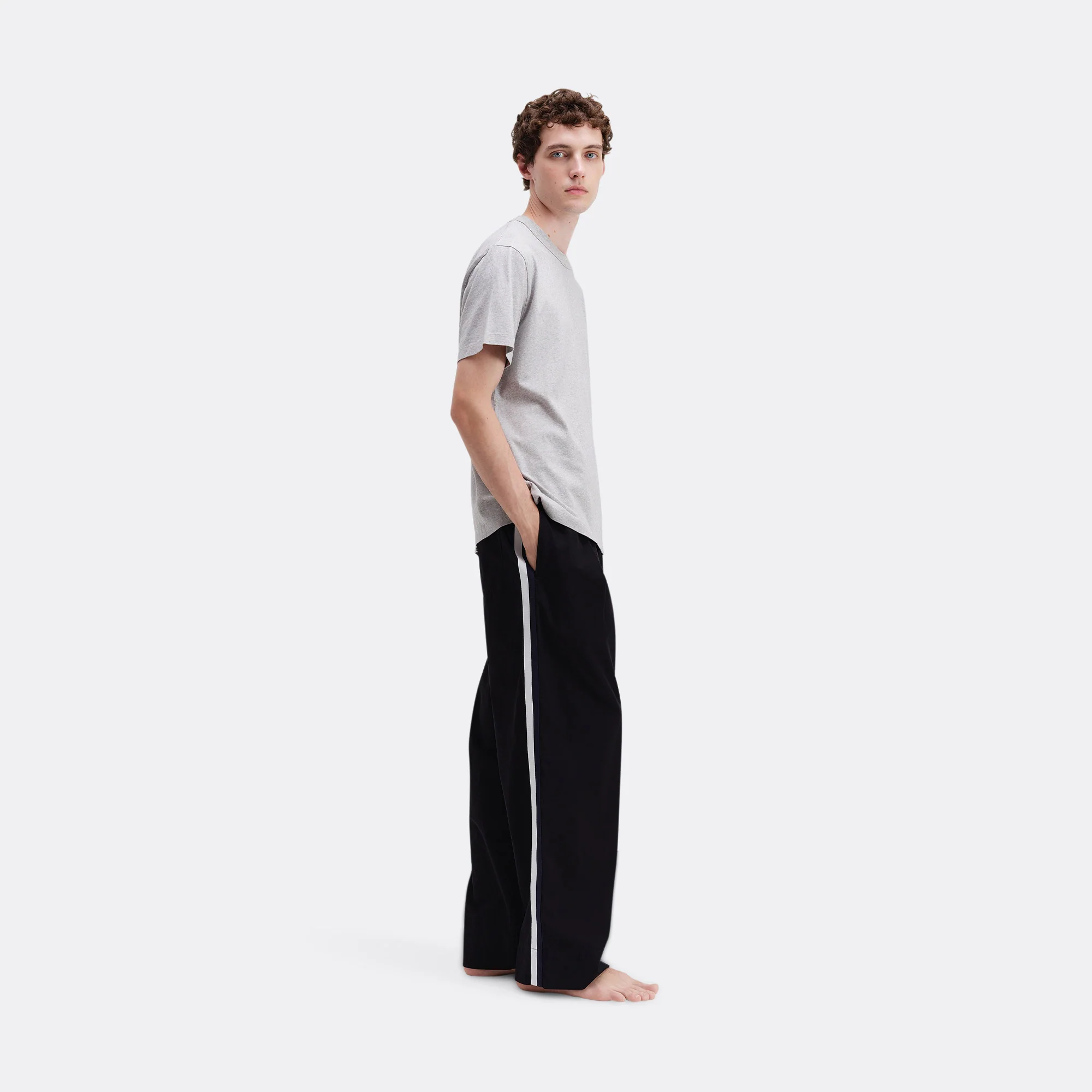 Pyjama Pants Grosgrain Side Stripe - All Black Cotton Poplin - Image 3