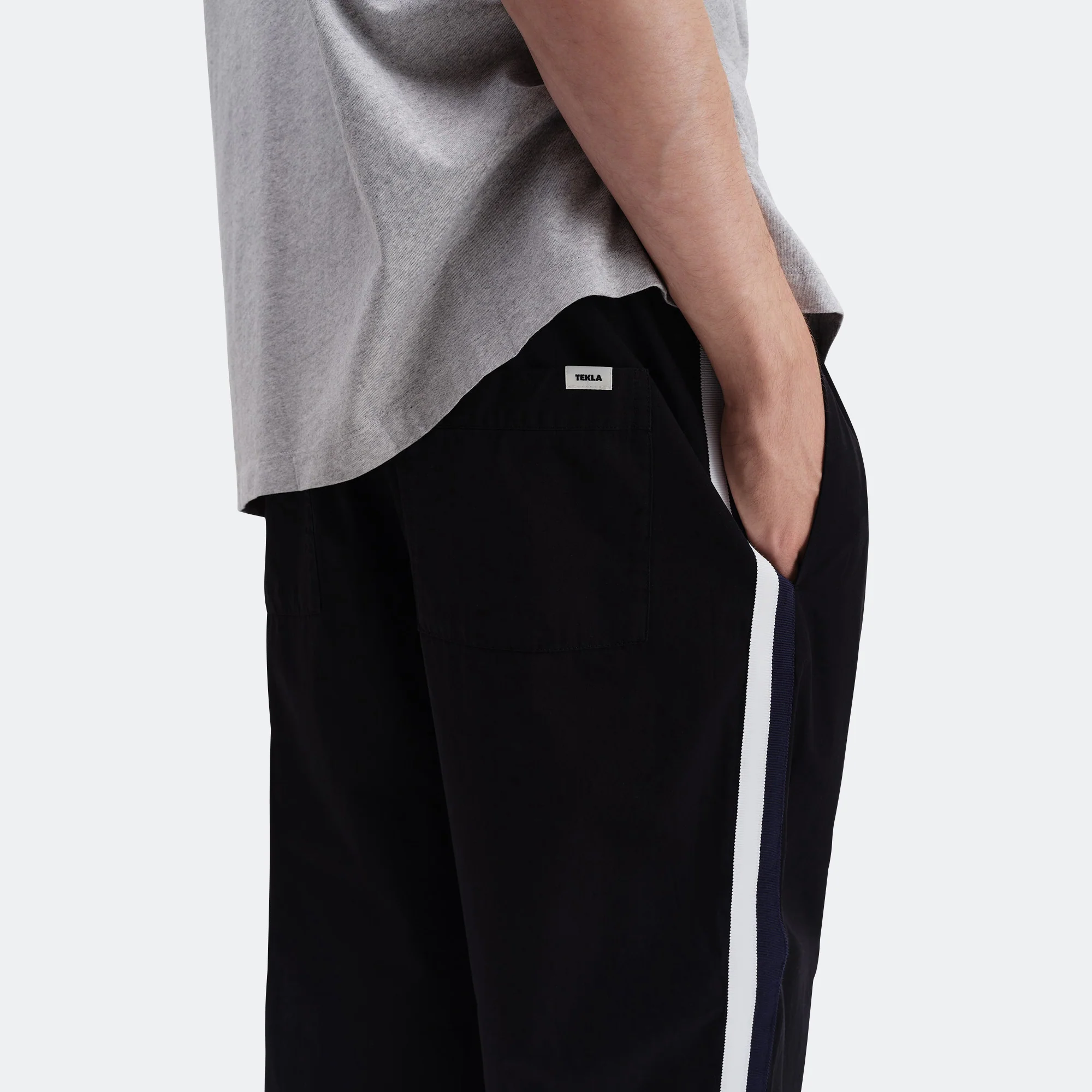 Pyjama Pants Grosgrain Side Stripe - All Black Cotton Poplin - Image 5