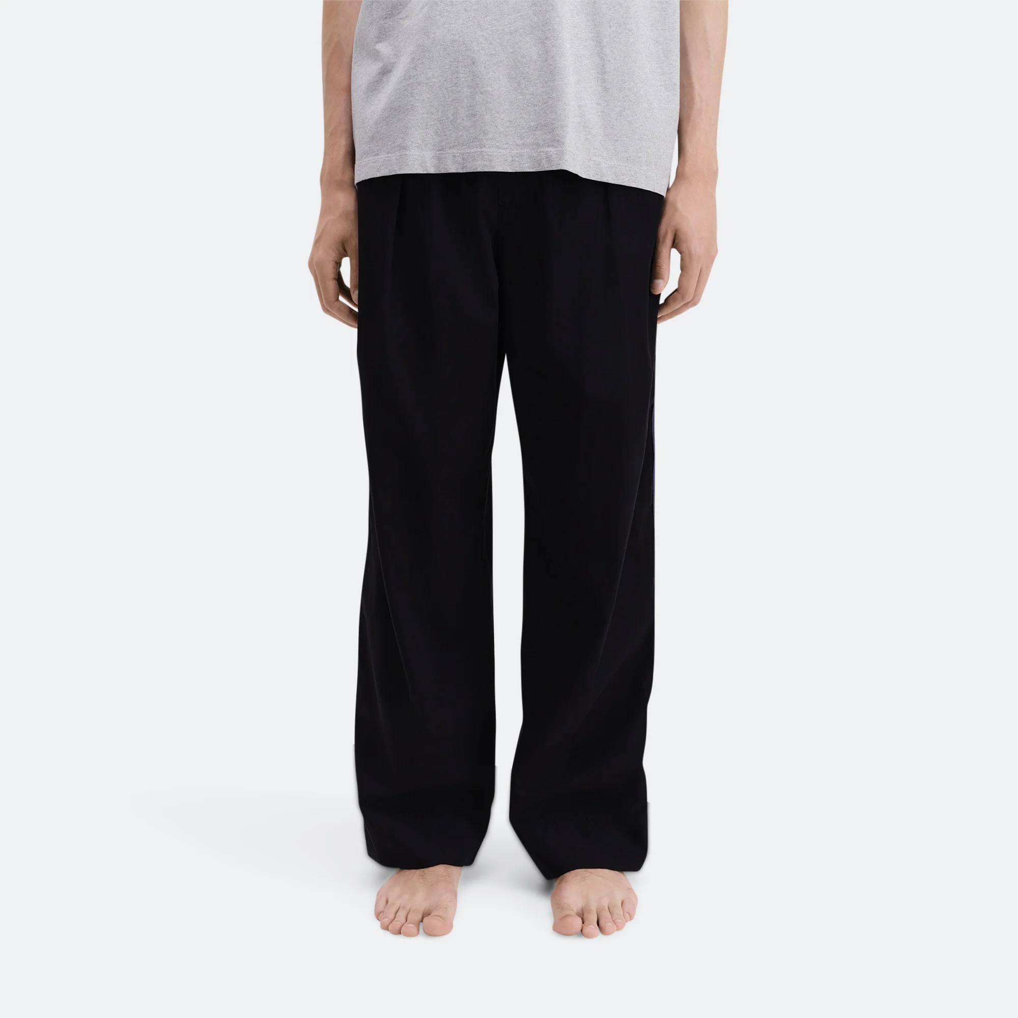 Pyjama Pants Grosgrain Side Stripe - All Black Cotton Poplin - Image 6