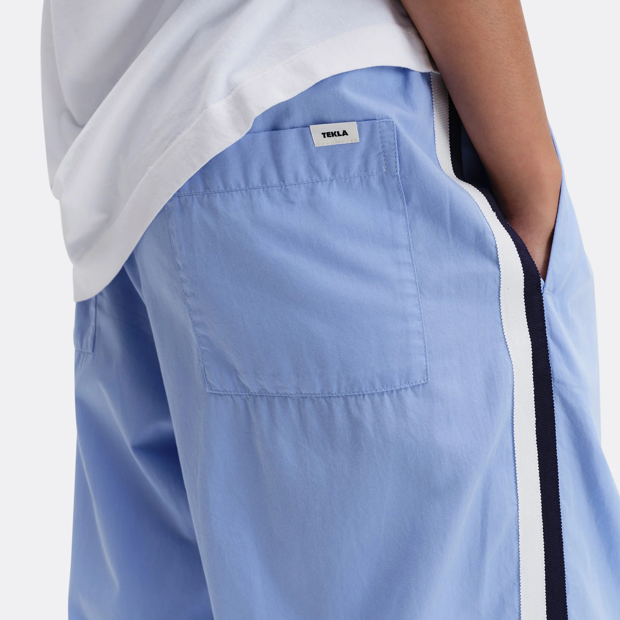 Pyjama Pants Grosgrain Side Stripe - Cornflower Blue Cotton Poplin - Image 11