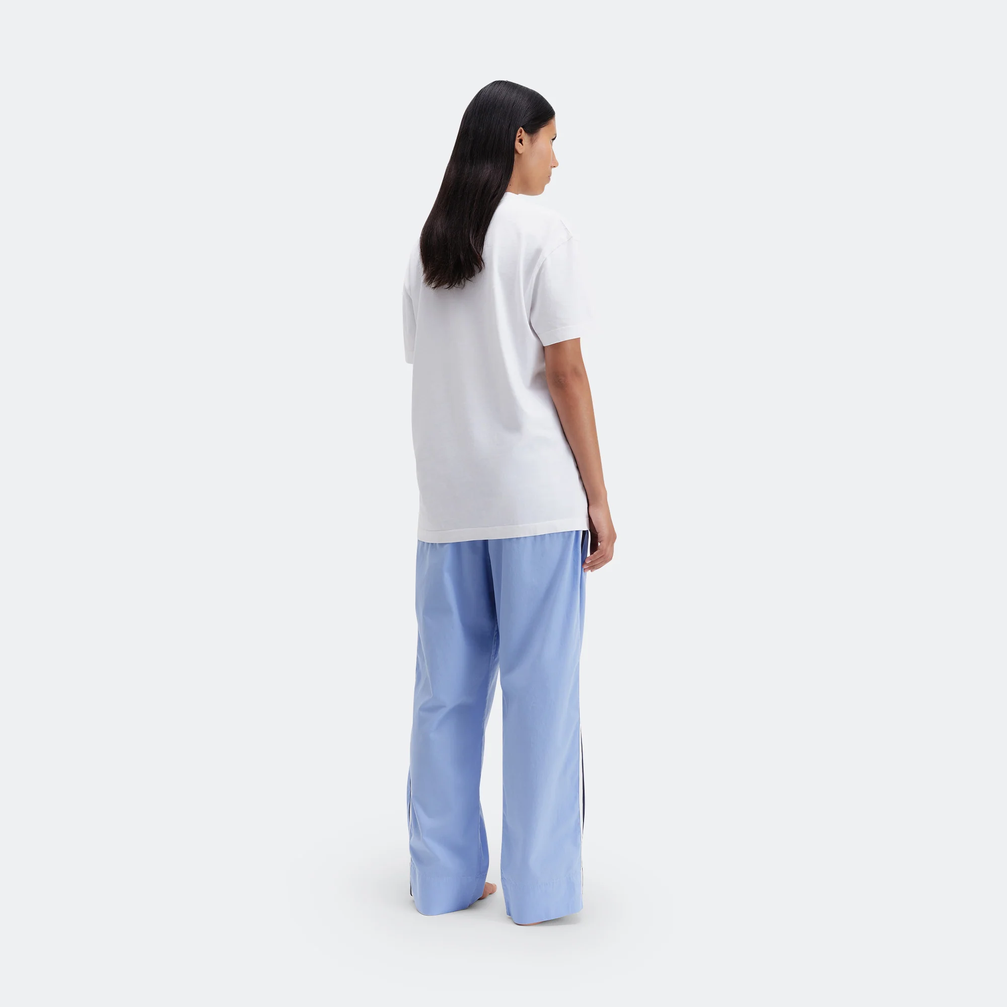 Pyjama Pants Grosgrain Side Stripe - Cornflower Blue Cotton Poplin - Image 9