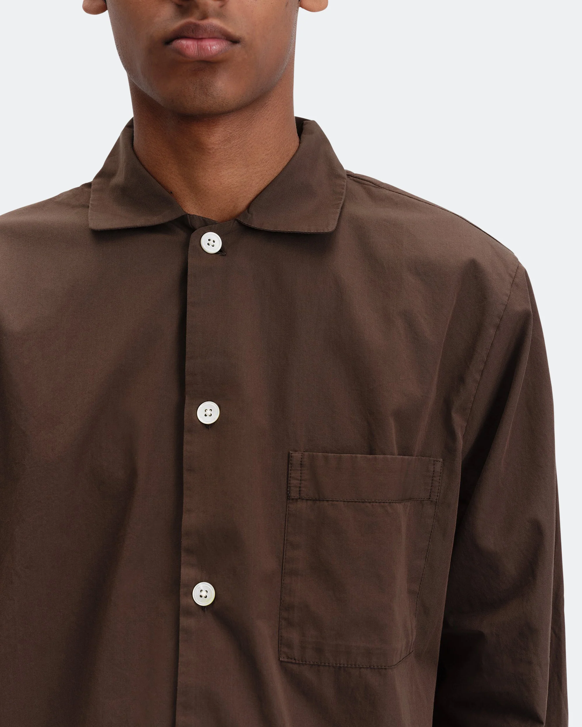 Pyjama Shirt - Coffee Cotton Poplin - Image 3