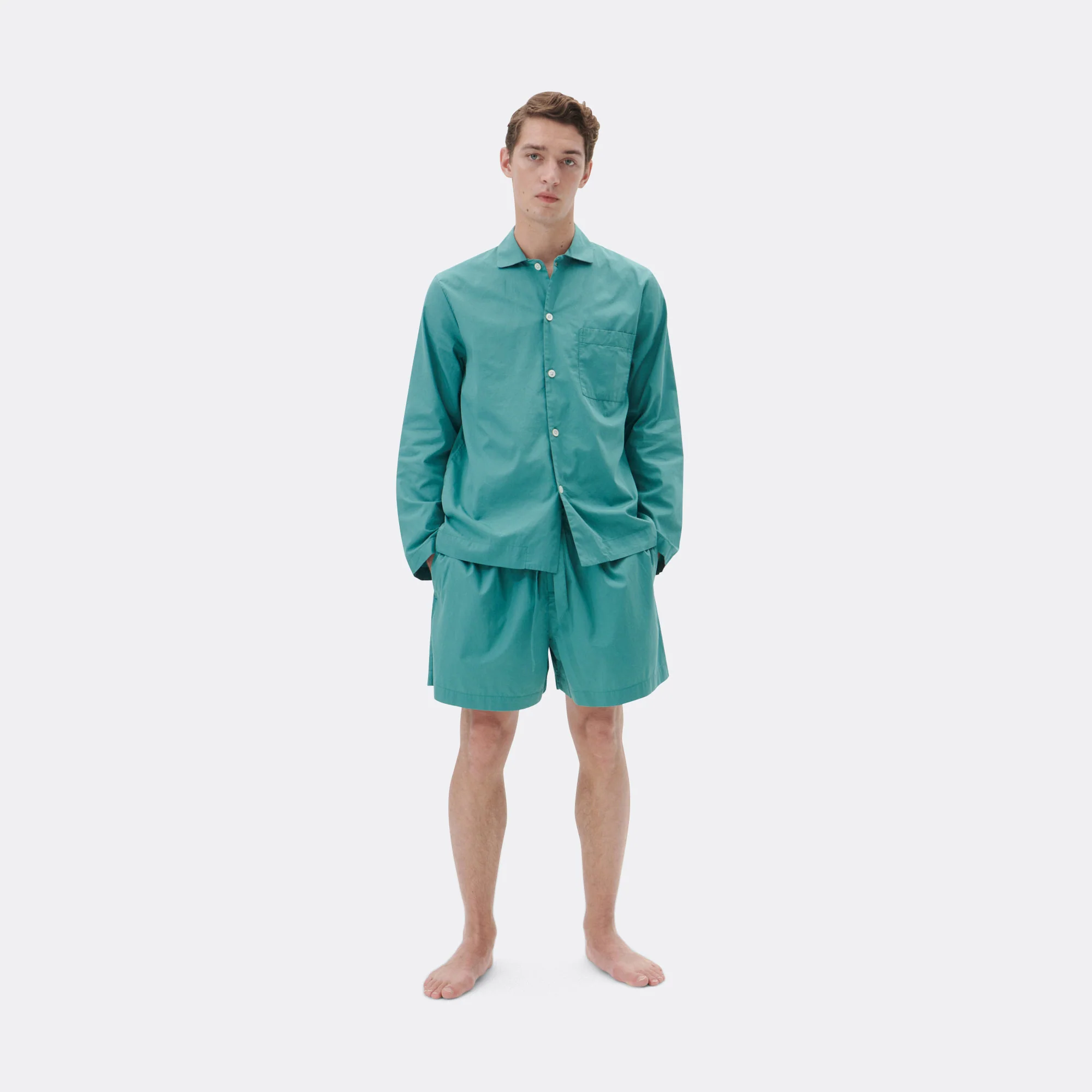 Pyjama Shorts - Vintage Green Cotton Poplin - Image 3