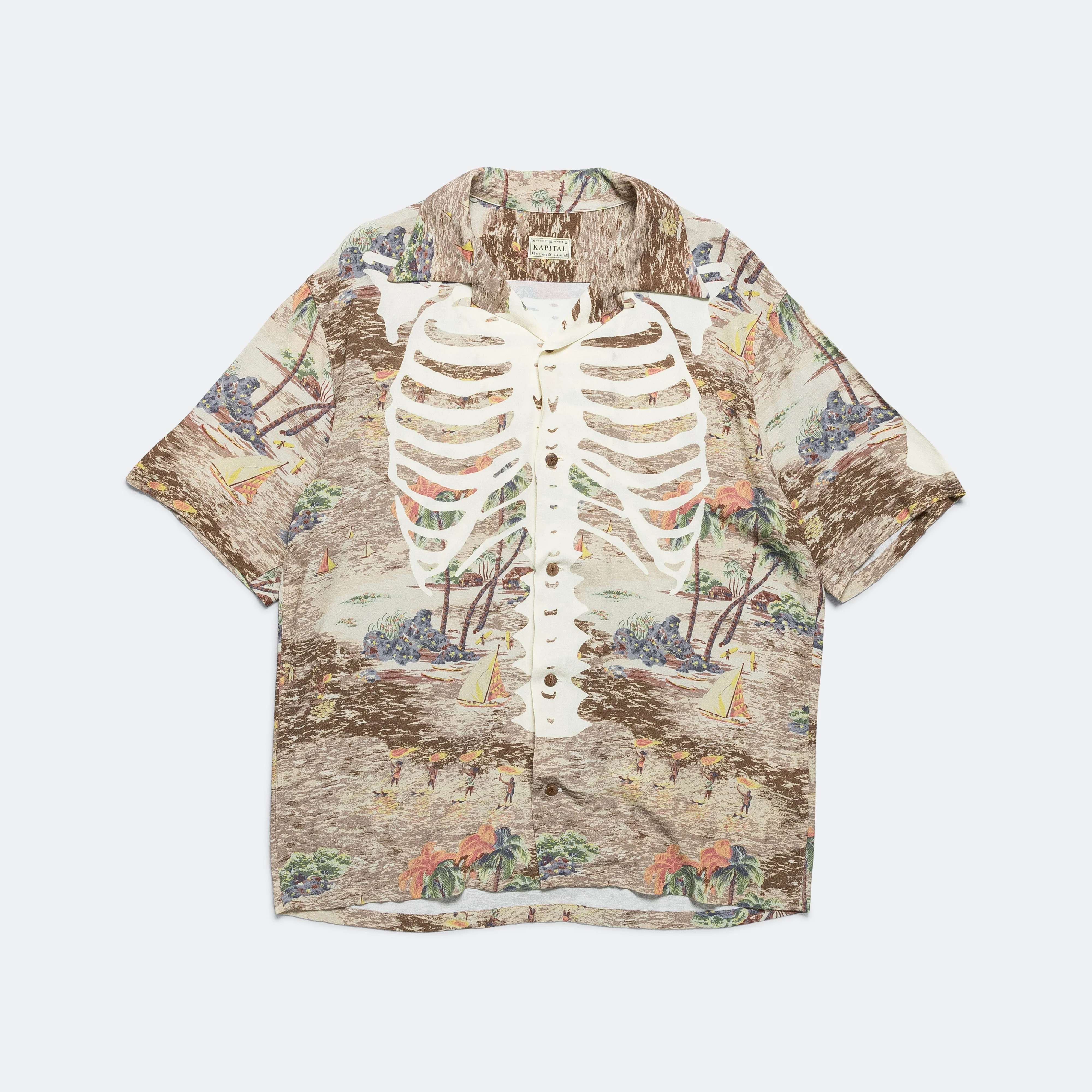 Rayon KAMEKAMEHA BONE Aloha Shirt - Brown