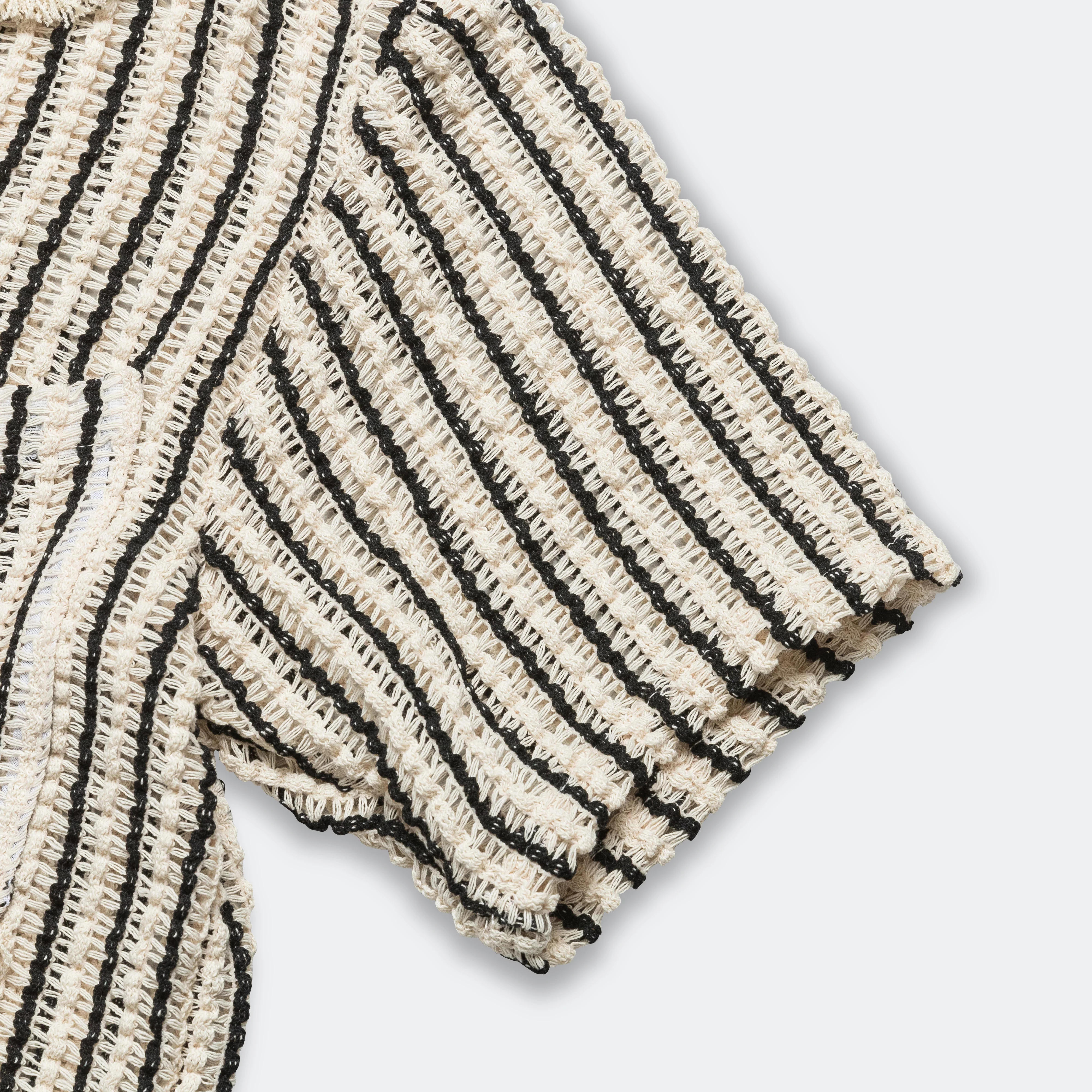 Sheer Stripe Knit SS Shirt - Ecru - Image 4