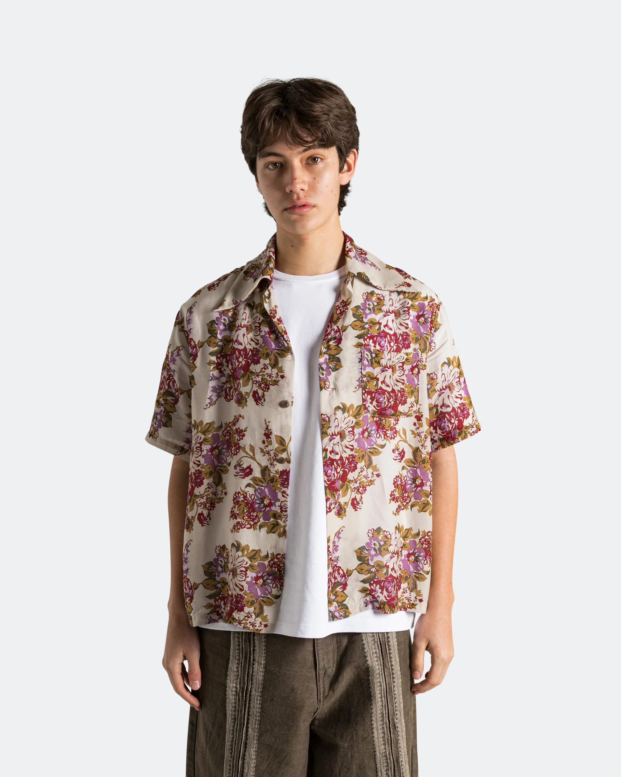 Silk Rayon CHAMPETRE A.MA.TE.RA.SE. WRANGLE Collar Aloha Shirt - Purple/Beige - Image 2