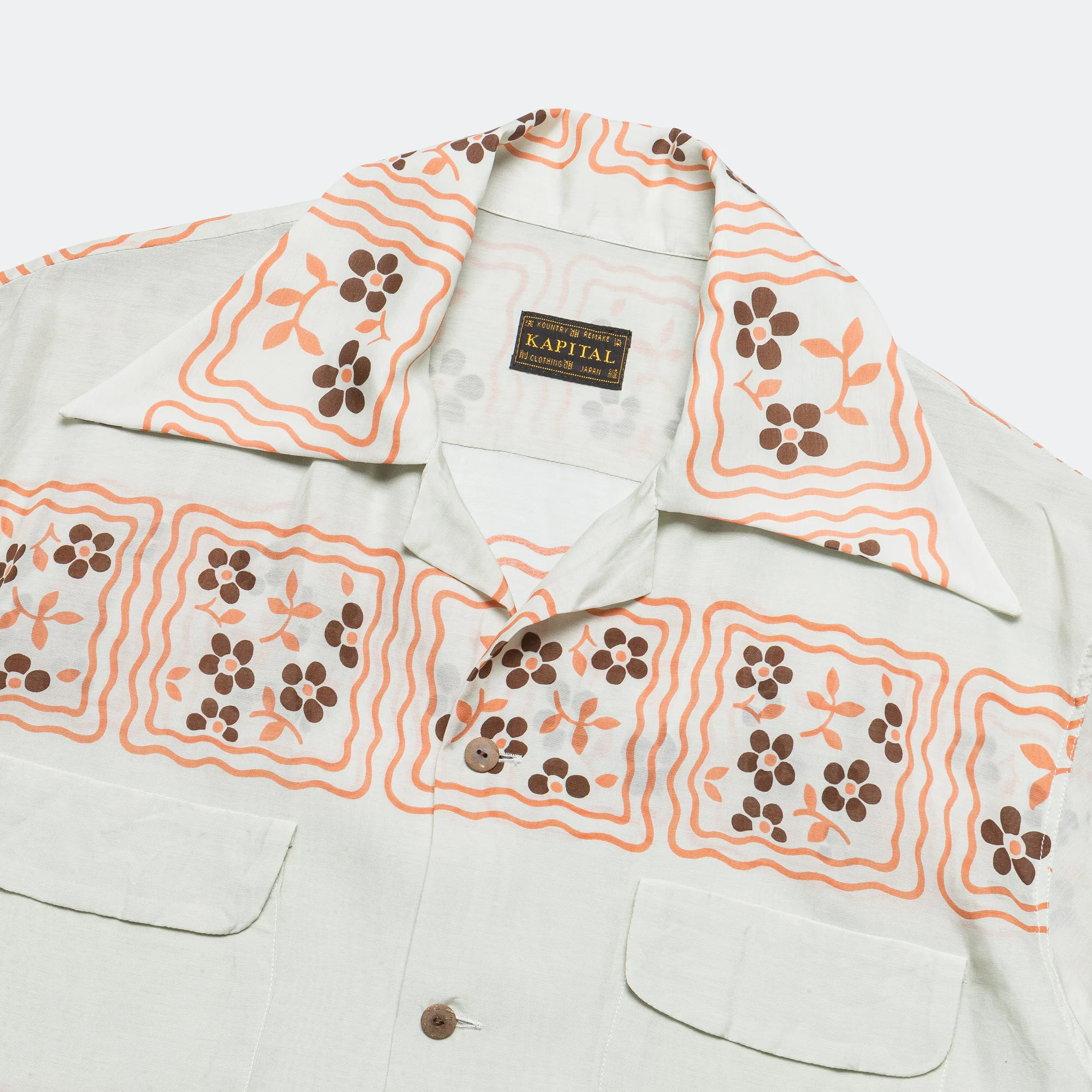 Silk Rayon COOKIE WRANGLE Collar Aloha Shirt - Ecru - Image 2