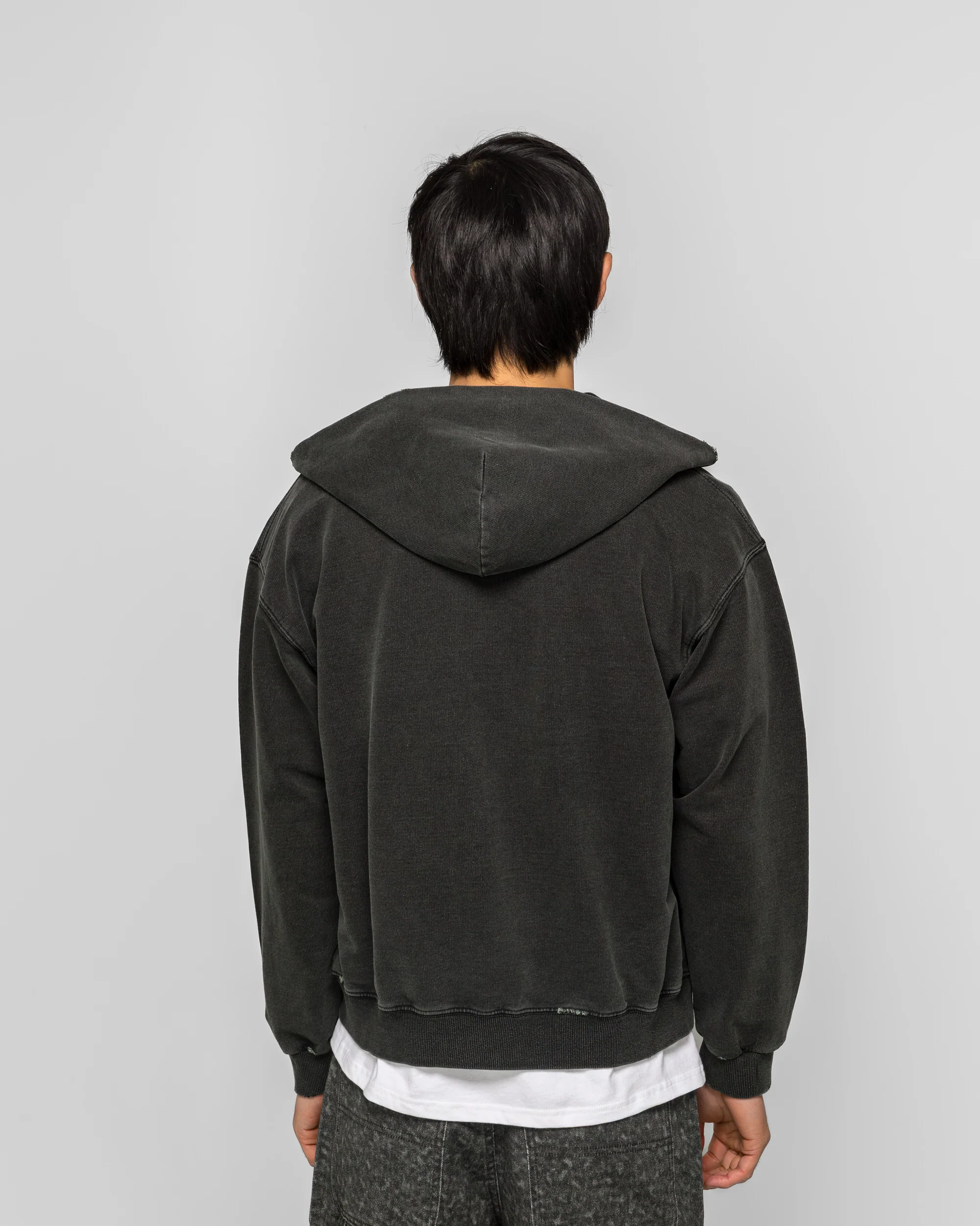 Damaged Zip Up Hoodie - Faded Black - Image 4