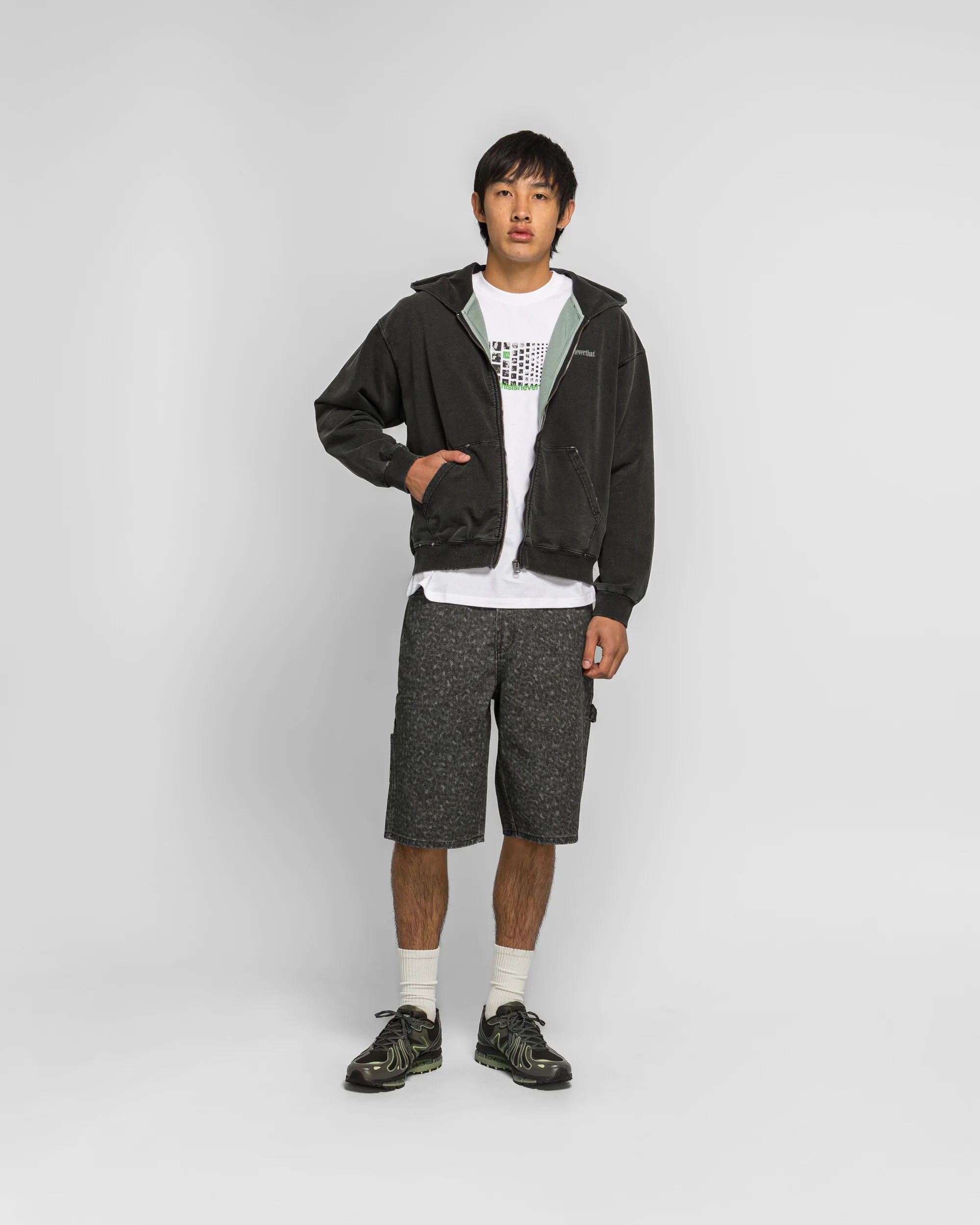 Damaged Zip Up Hoodie - Faded Black - Image 6