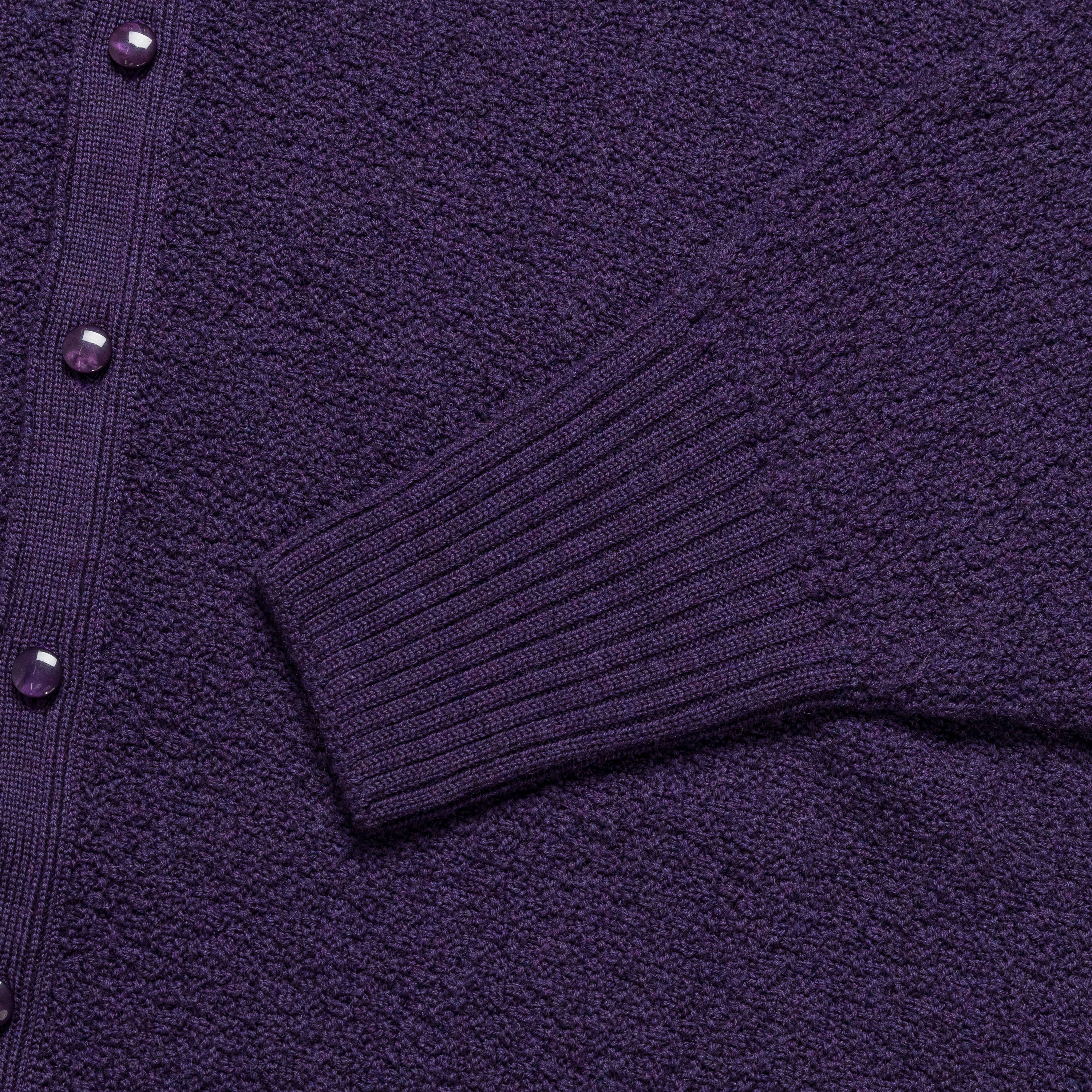 V-Neck Cardigan - Purple Merino Wool Knit - Image 3