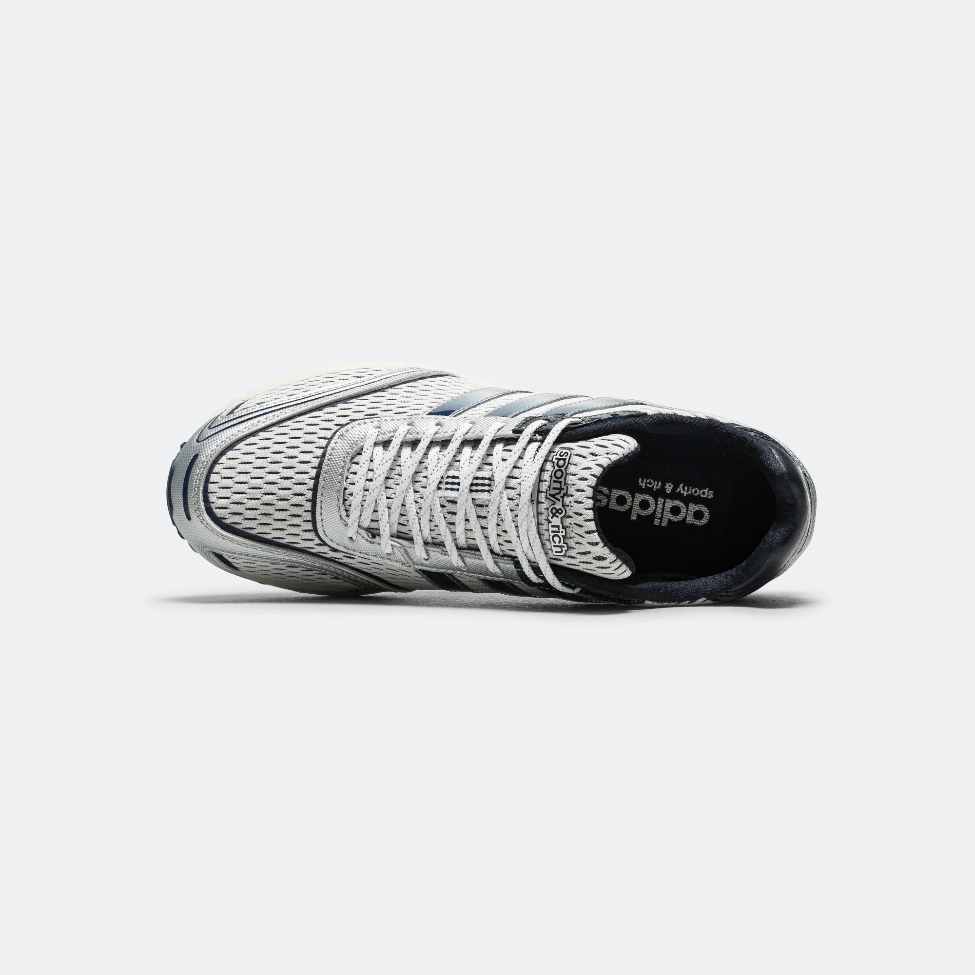 Womens Adizero Adios x Sporty & Rich - Footwear White/Collegiate Navy-Cloud White - Image 4