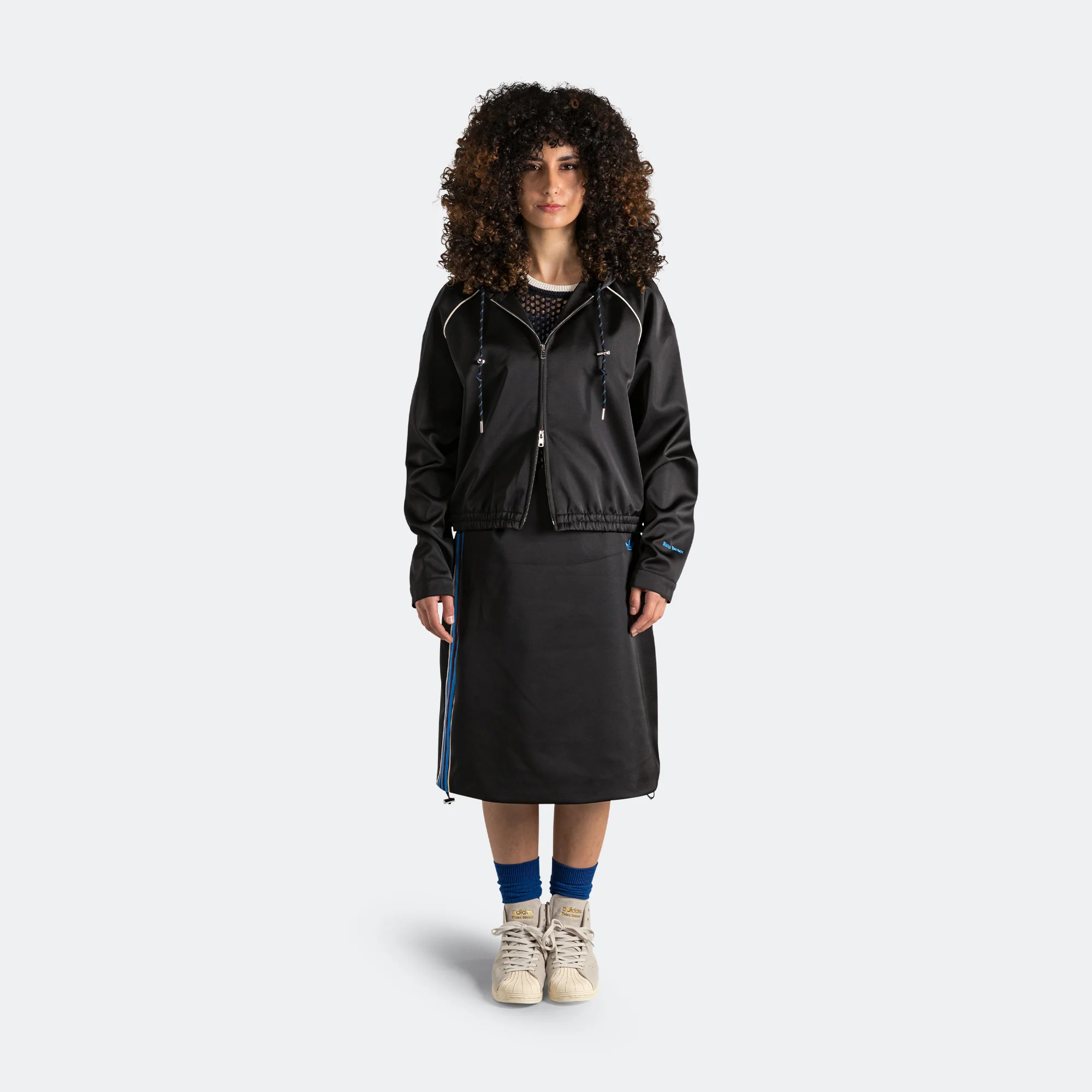 Womens Satin Hoodie x Wales Bonner - Black - Image 7