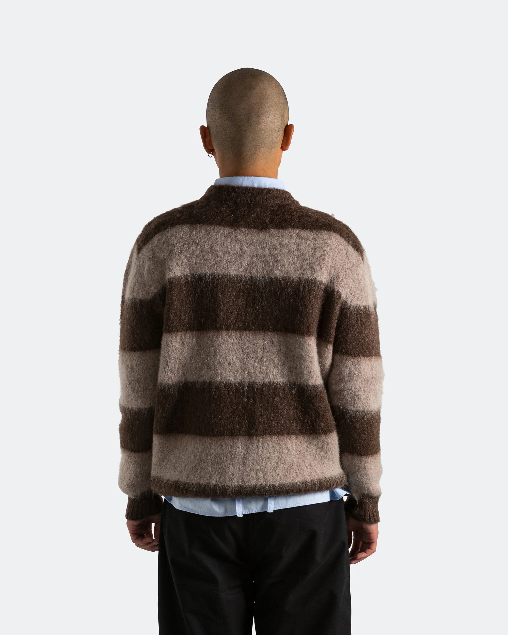 Wool Mohair Stripe Knit Sweater - Mocha - Image 3