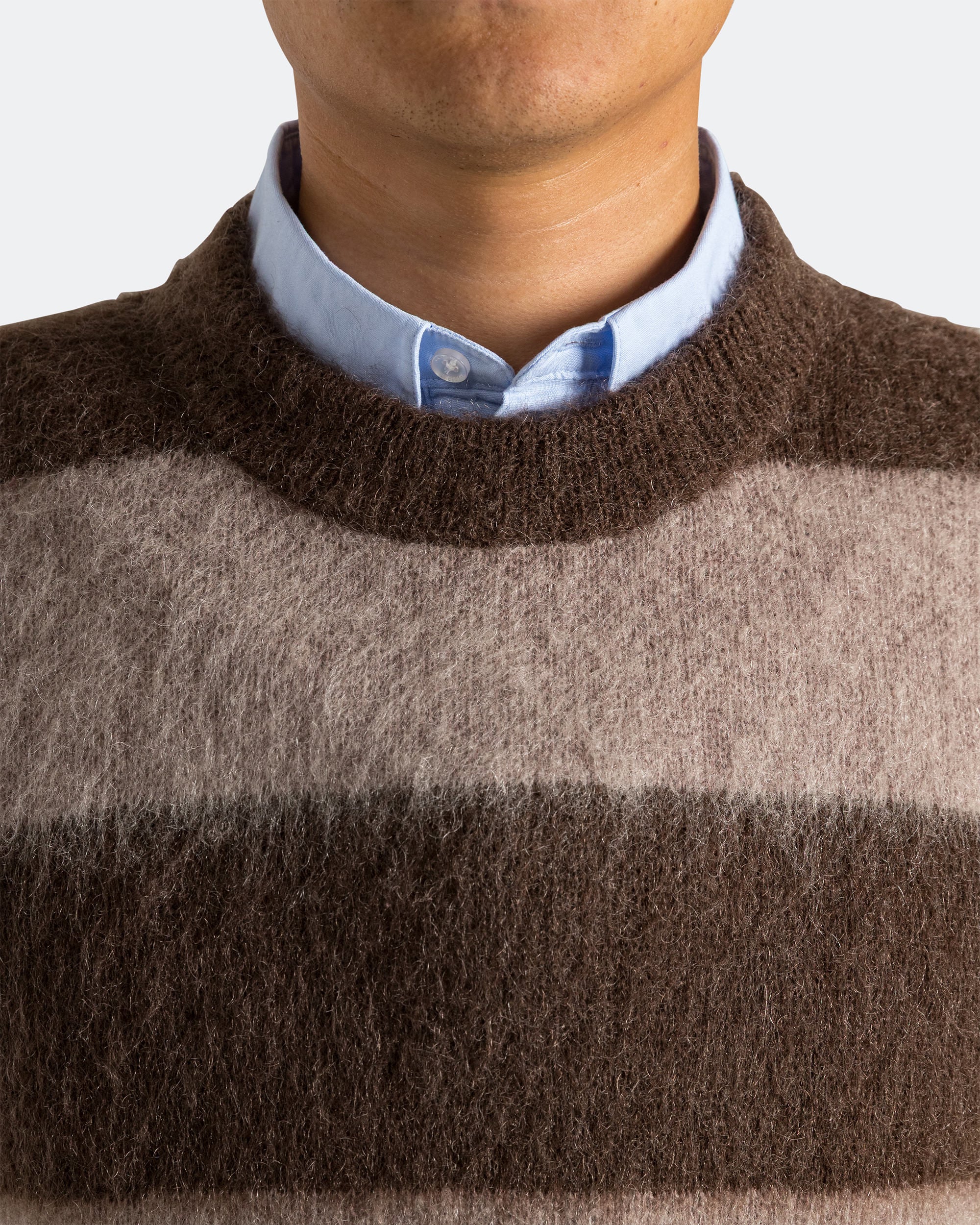 Wool Mohair Stripe Knit Sweater - Mocha - Image 4