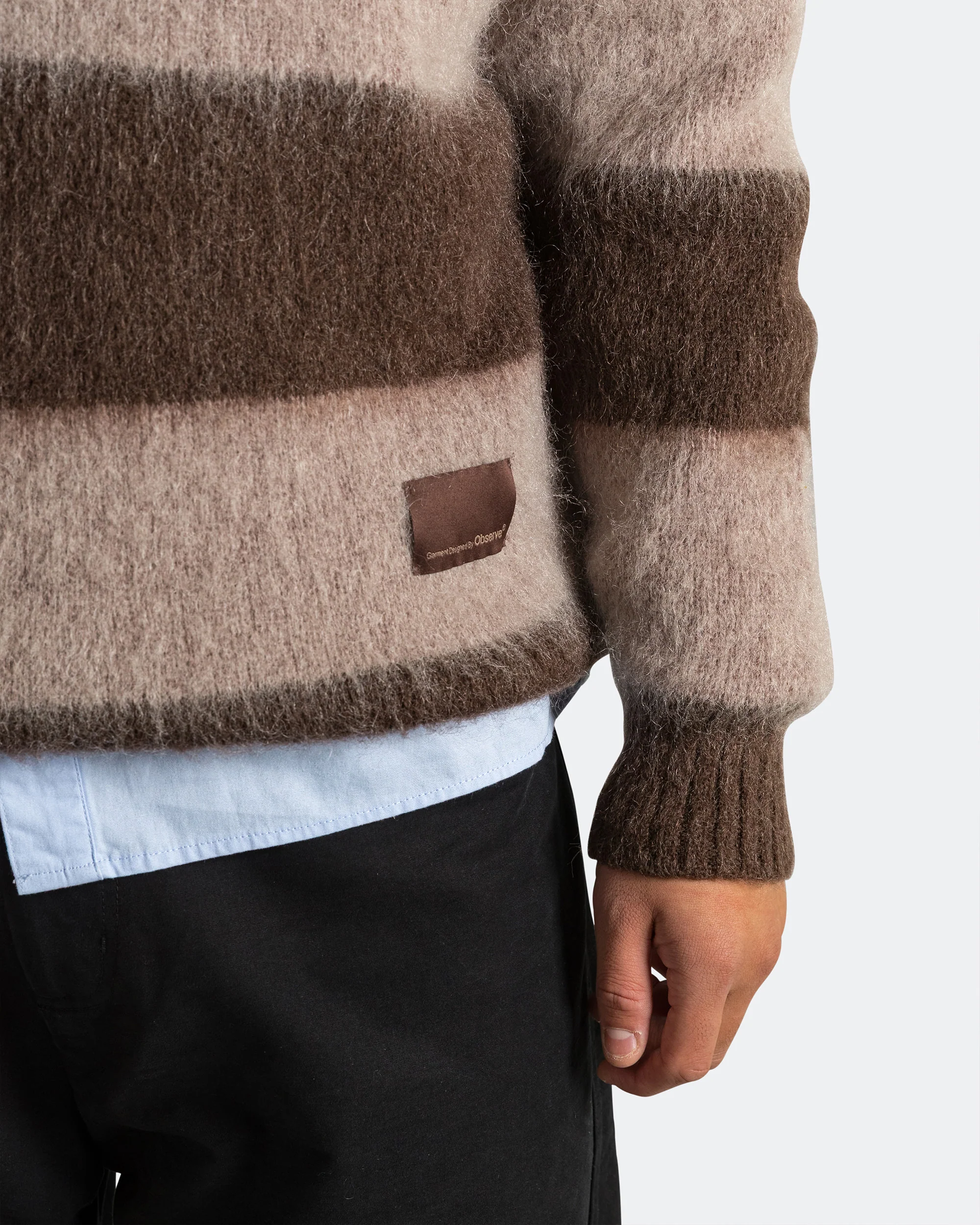 Wool Mohair Stripe Knit Sweater - Mocha - Image 5