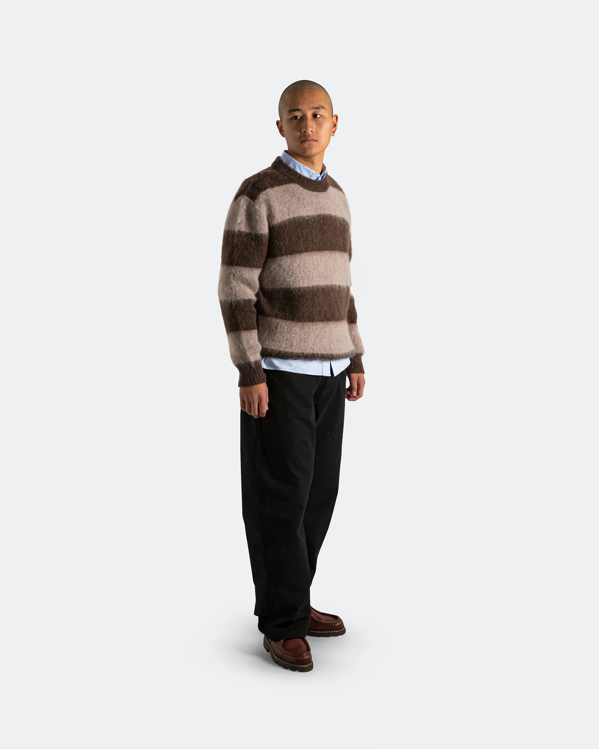 Wool Mohair Stripe Knit Sweater - Mocha - Image 6