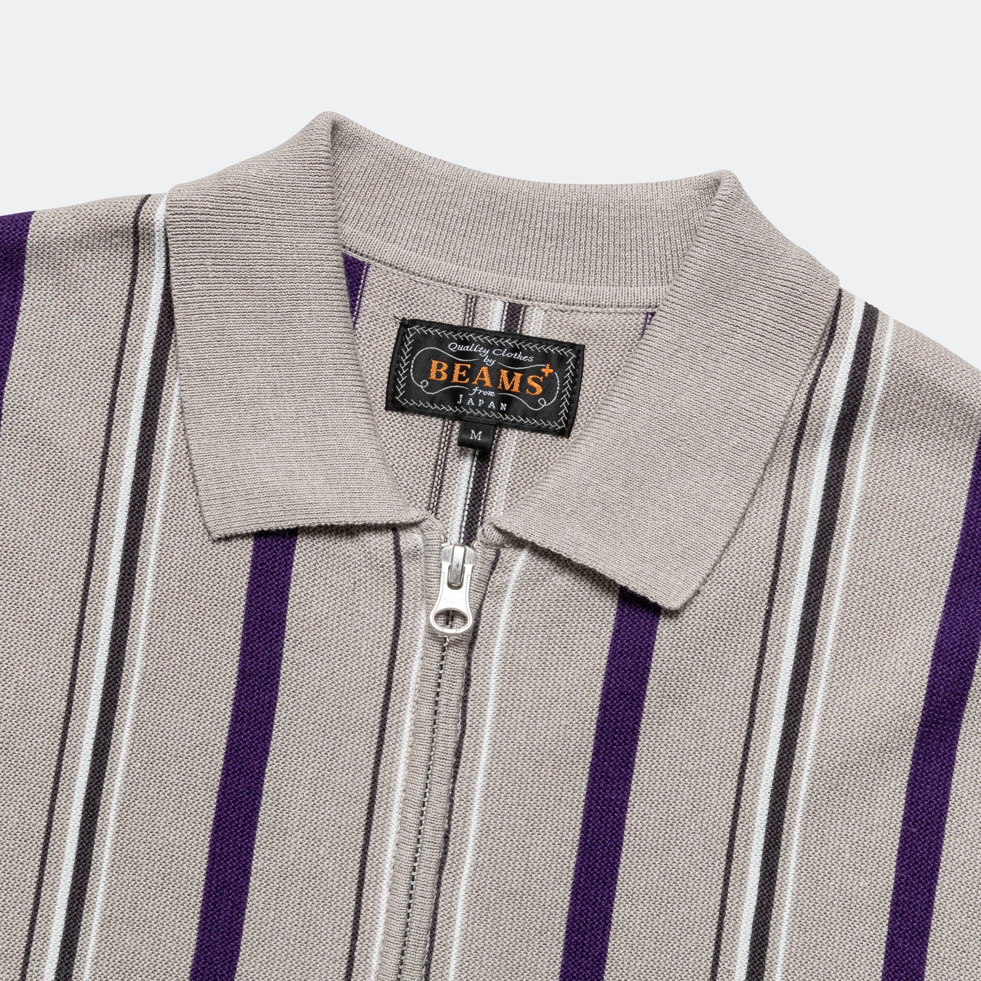Zip Knit Stripe Polo - Light Grey - Image 2
