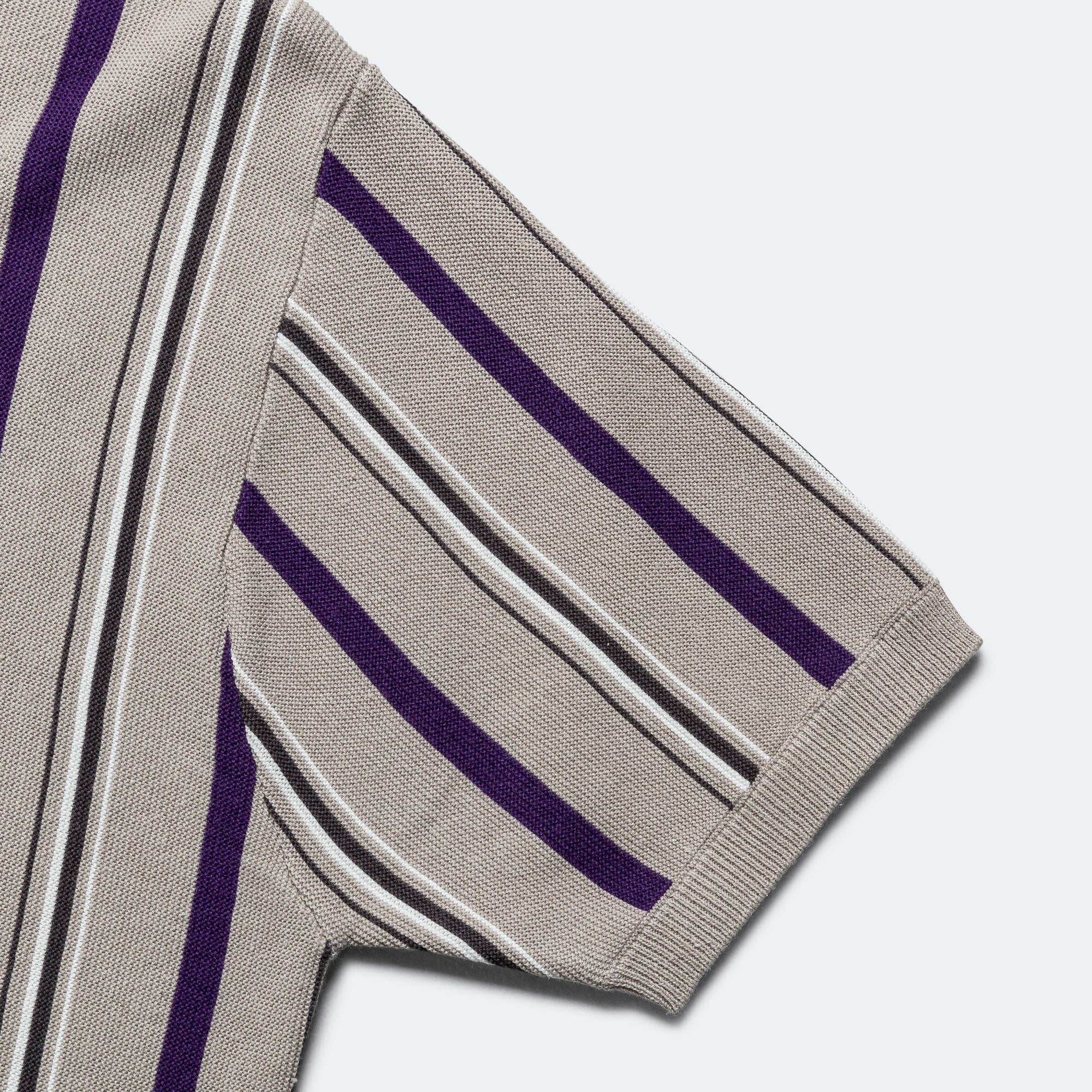 Zip Knit Stripe Polo - Light Grey - Image 3