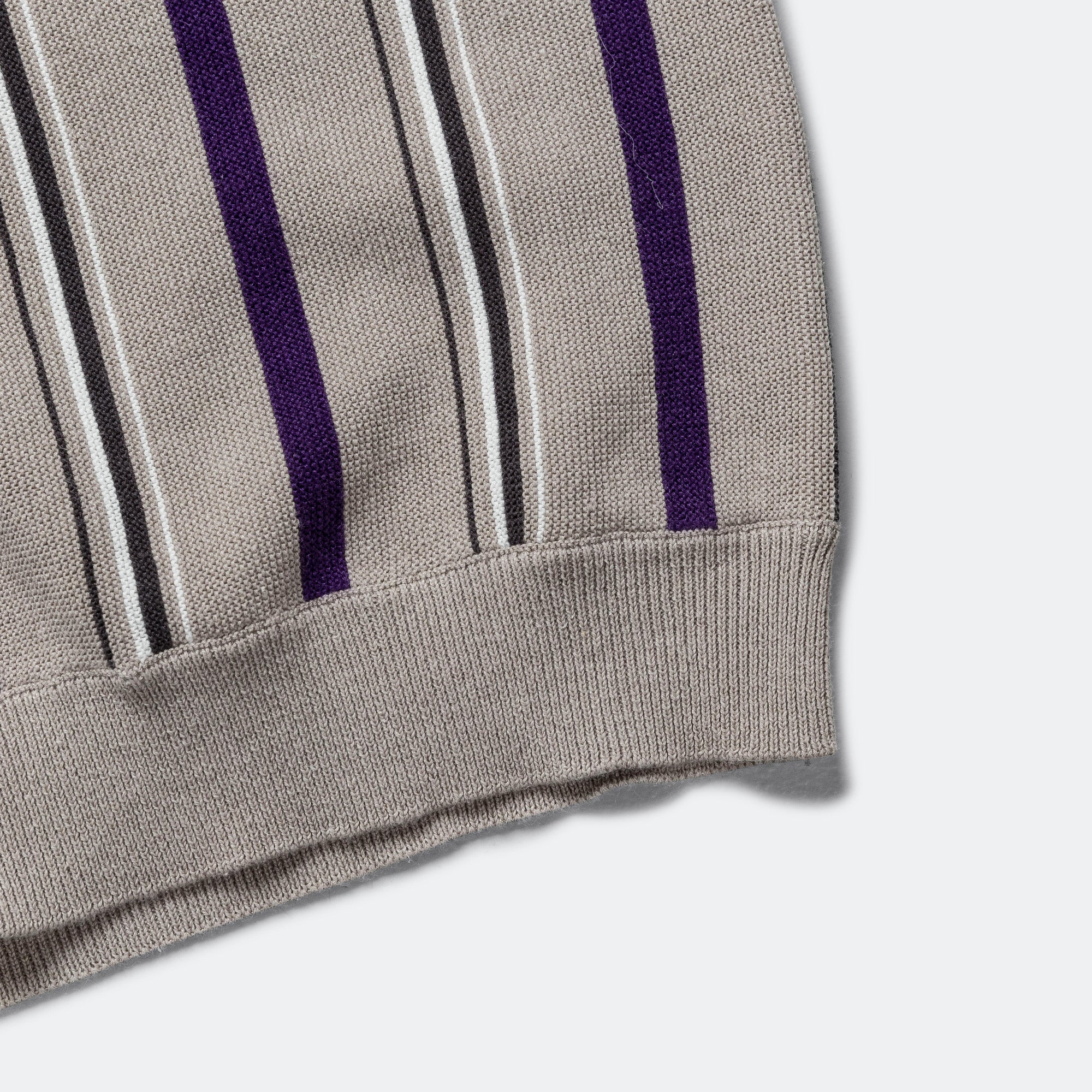 Zip Knit Stripe Polo - Light Grey - Image 4