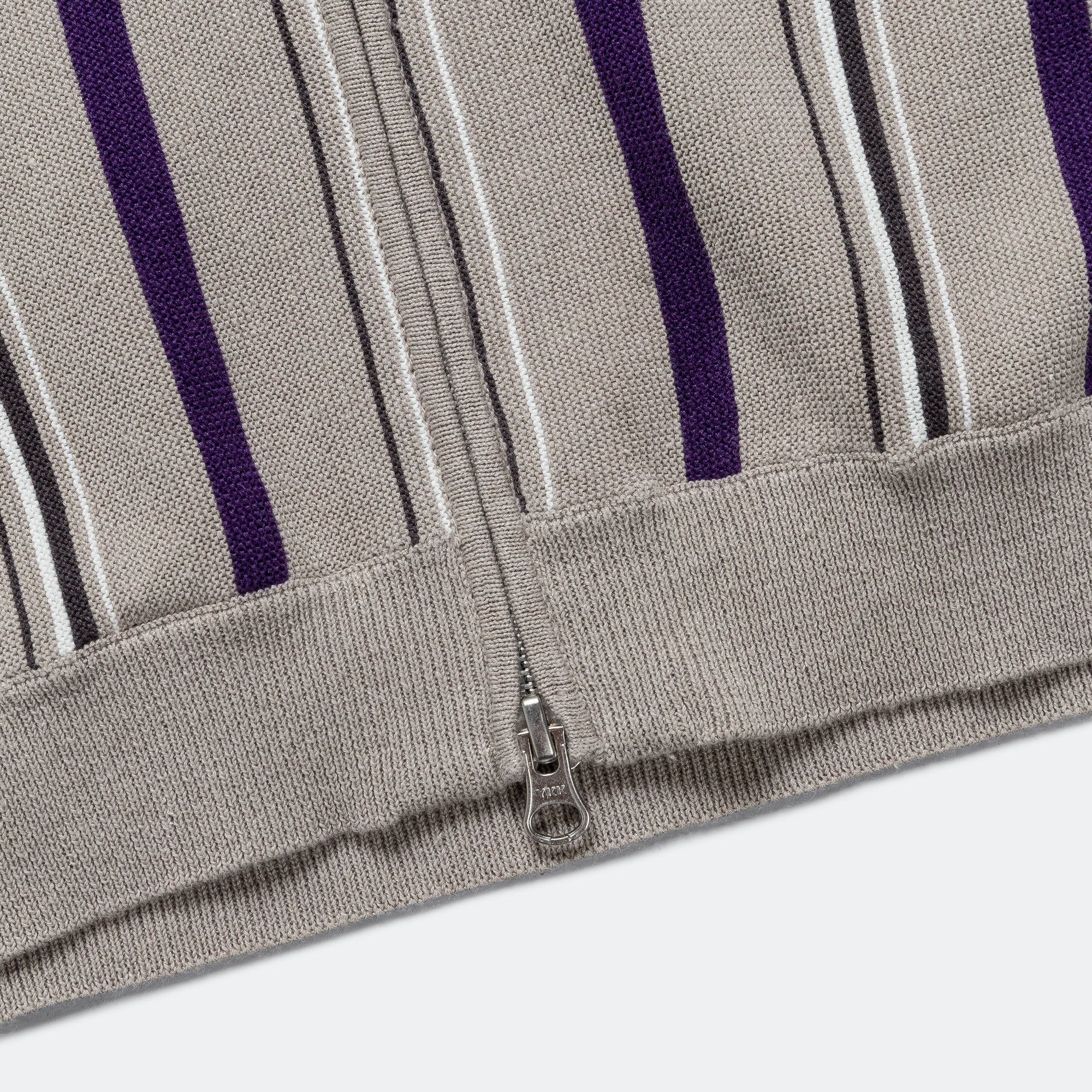 Zip Knit Stripe Polo - Light Grey - Image 5